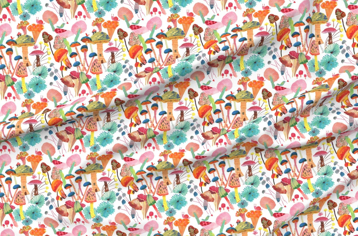 Magic Mushroom Printed Denim Fabric by The Yard - Home Decor & Upholstery for Bohemian Style