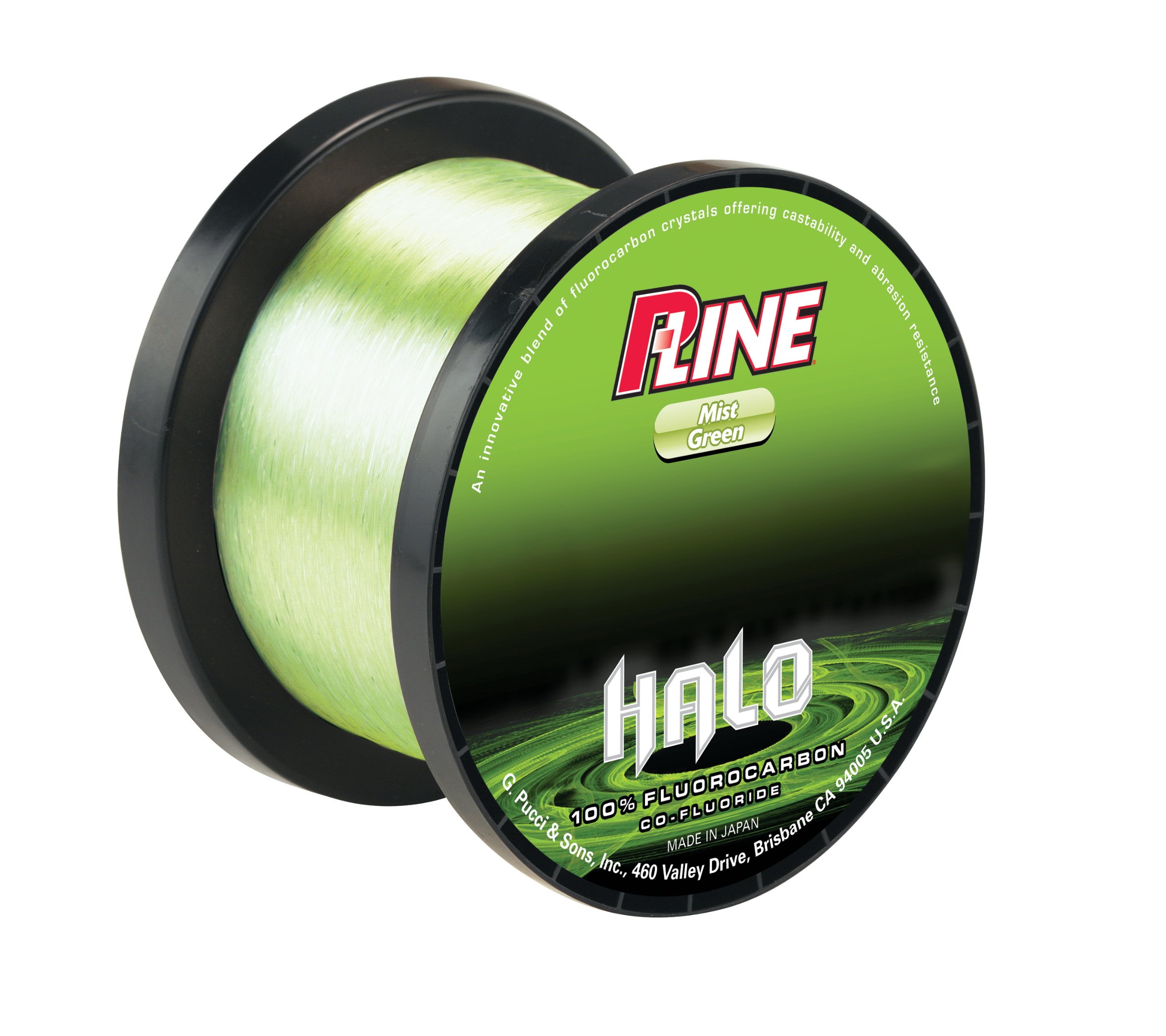 P-Line Halo Fluorocarbon Mist Green Fishing Line - 2000 Yard Bulk Spool - Premium Invisible Leader for Bass, Trout & Saltwater Fishing - Great for Clear Water & Finesse Techniques