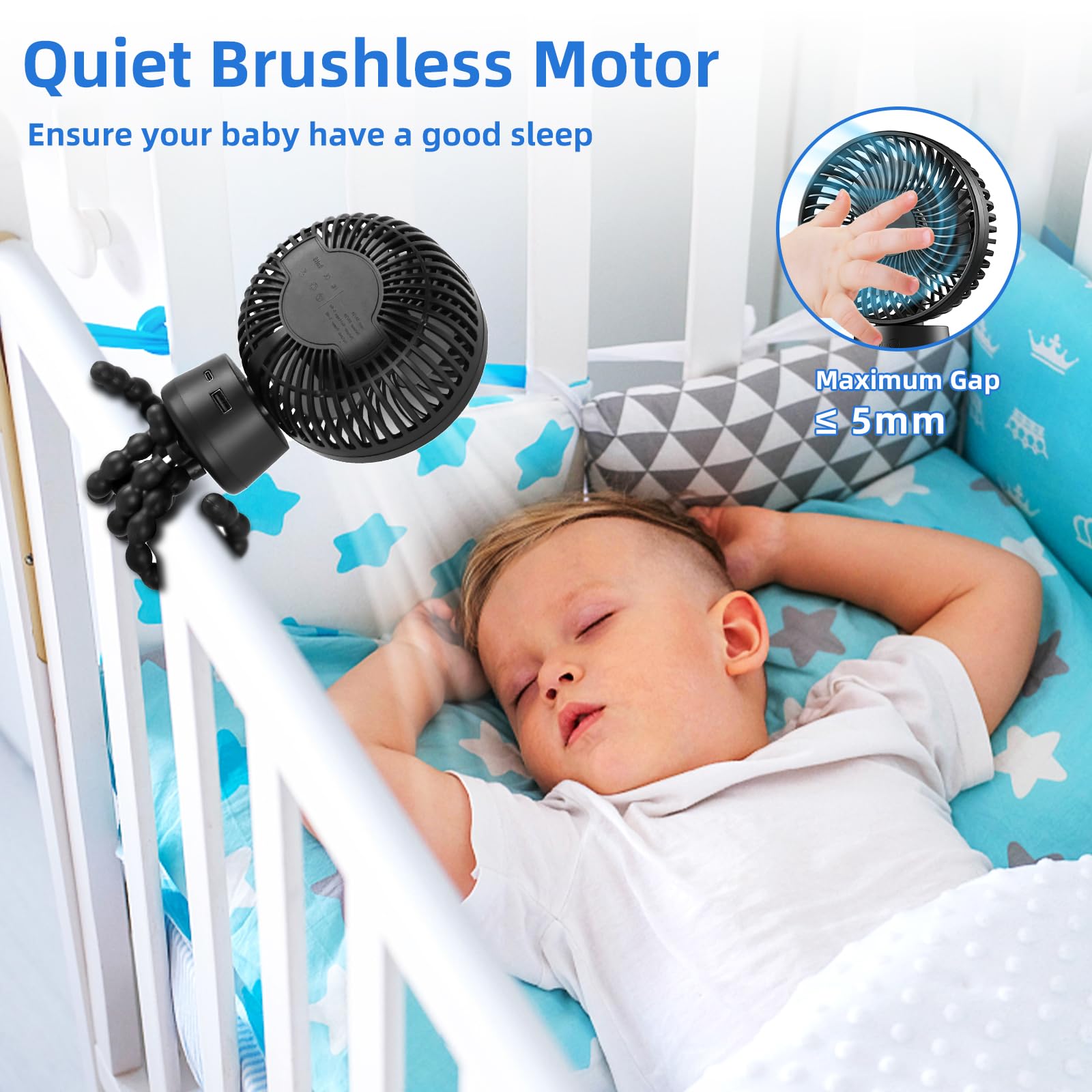 10000mAh Portable Stroller Fan with LED Light & Power Bank - 3-Speed Mini Clip On Fan, Removable Tripod for Travel, Camping, Golf Cart, Bed & Desk Use - Battery Operated Oscillating Fan for Baby Stroller & Outdoor Activities