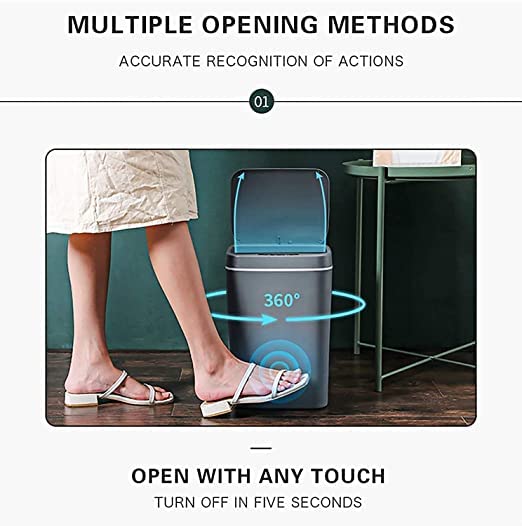 Smart Automatic Induction Trash Can 16L - Self-Sealing Self-Changing Touch-Free Garbage Bin with LED Lights (Space Gray) for Kitchen, Bathroom & Office Waste Disposal