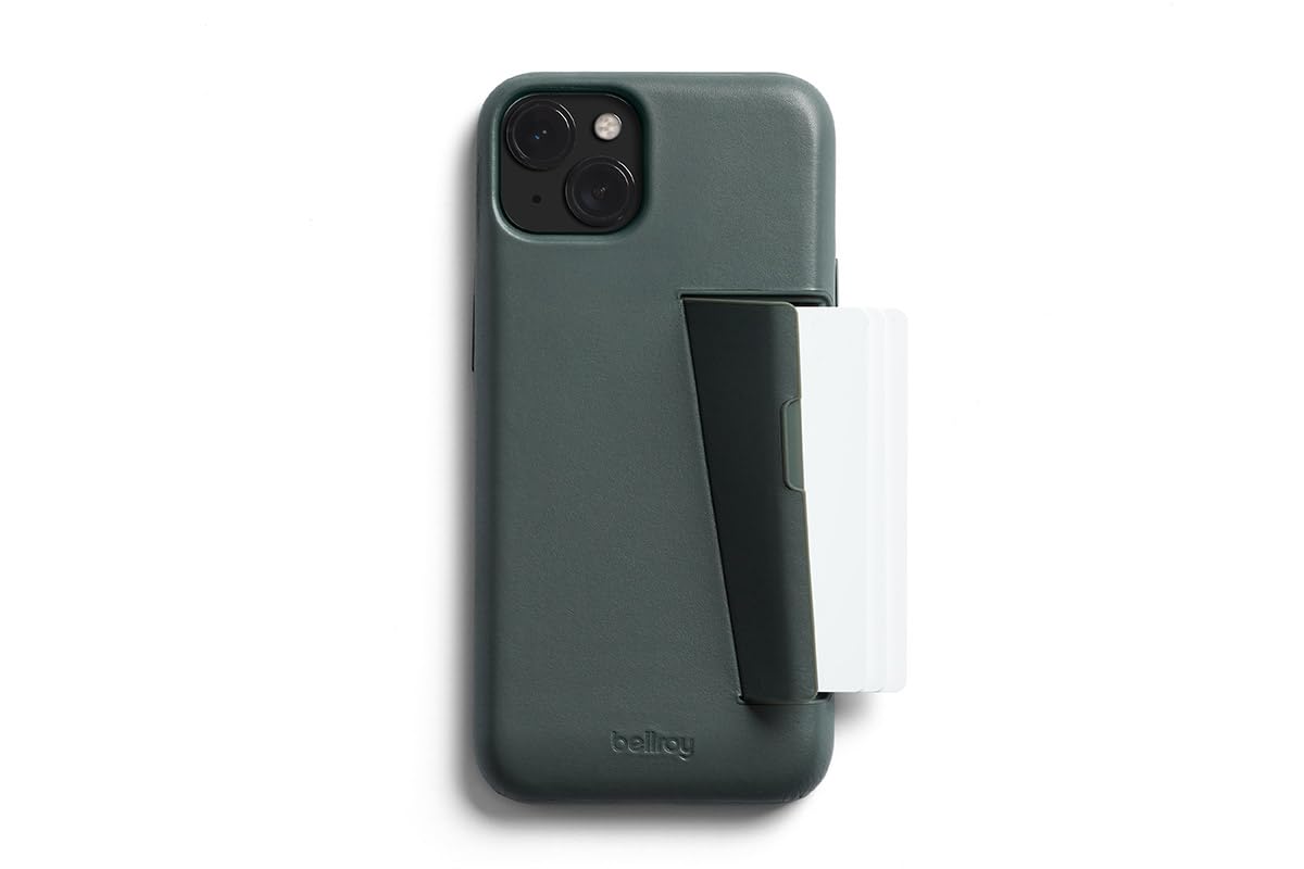 Bellroy Premium Leather iPhone 15 Plus Case with 3 Card Holder - Slim Wallet Phone Cover for Women & Men (Everglade Green) | Perfect for Travel, Work & Everyday Use