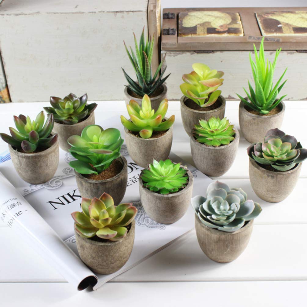 LIOOBO Artificial Faux Succulent Plants in Gray Pots - Small Simulation Plants for Home Decor, Office Desk, and Indoor Greenery Enhancement