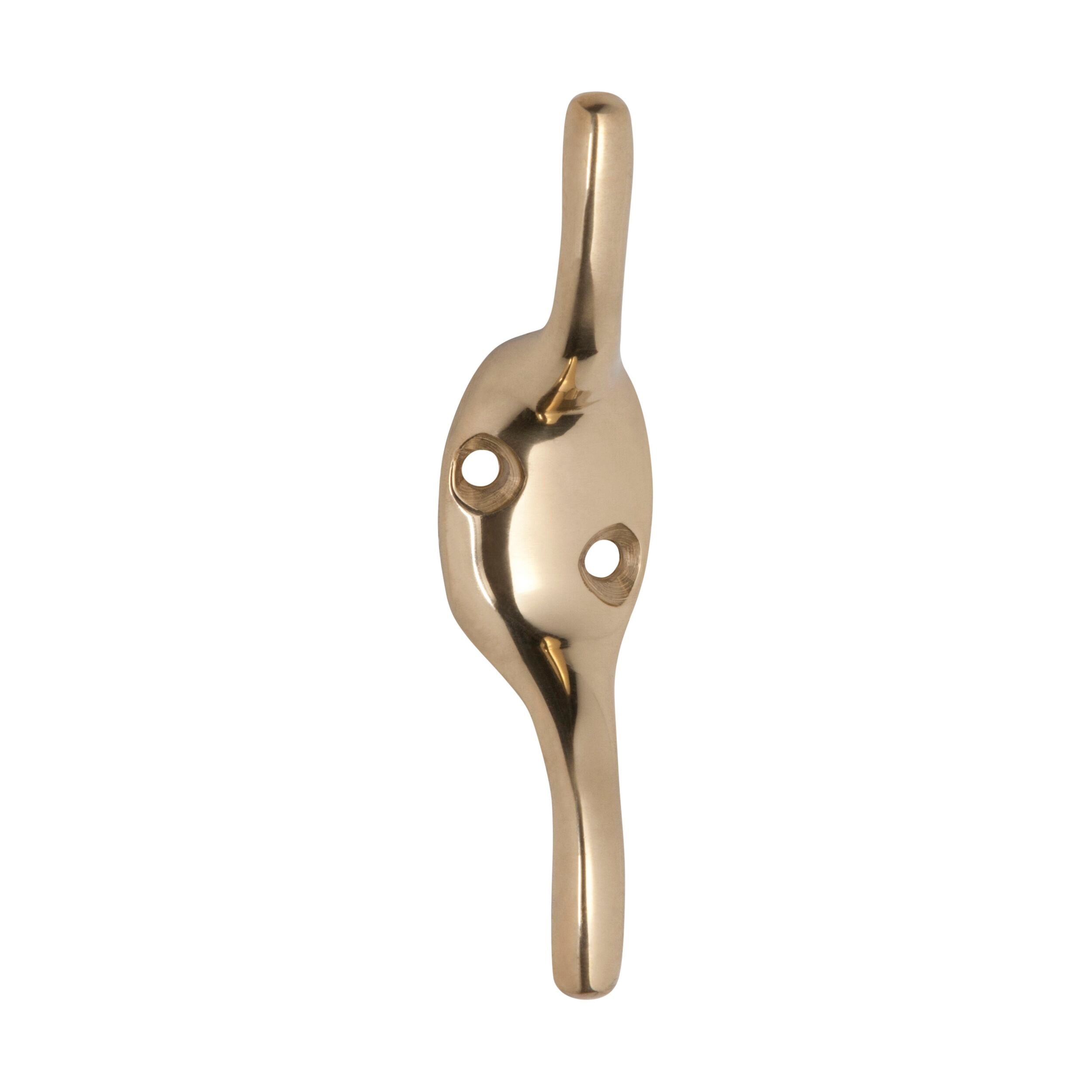 3965 Polished Brass Cleat Hook - 75mm x 20mm (HxP) - Heavy Duty Wall Mount for Coats, Hats & Keys | Perfect for Entryway, Mudroom & Garage Organization