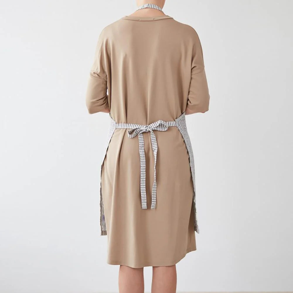 Premium Linen Daily Apron with Thin Black Stripe - Comfortable & Stylish Kitchen Apron for Cooking, Baking, BBQ & Home Use