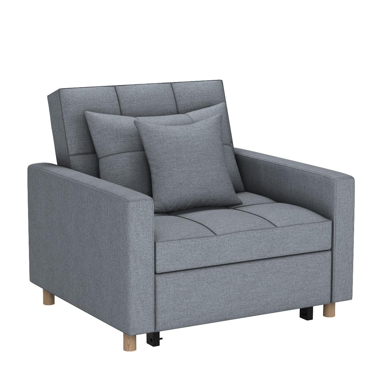 Esright 3-in-1 Convertible Sleeper Chair with Adjustable Backrest - Memory Foam Pull Out Sofa Bed with 2 Pillows & Side Pocket - Space Saving Armchair for Small Apartments, Office, Guest Room (Dark Grey) | Perfect for Overnight Guests, Nap Time & Compact Living Spaces