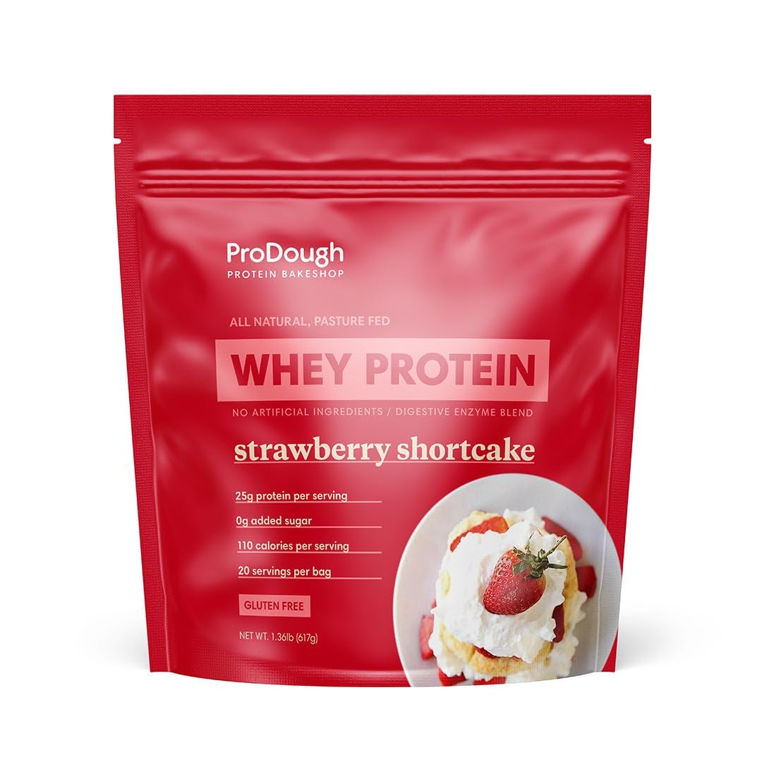 ProDough Gourmet Hydrolyzed Whey Protein Isolate Powder - 25g Protein per Serving, Easy Digest Enzyme Blend, Gluten Free, Keto Friendly, Natural Ingredients (Strawberry Shortcake Flavor) - Perfect for Post-Workout Recovery, Smoothies & Healthy Baking