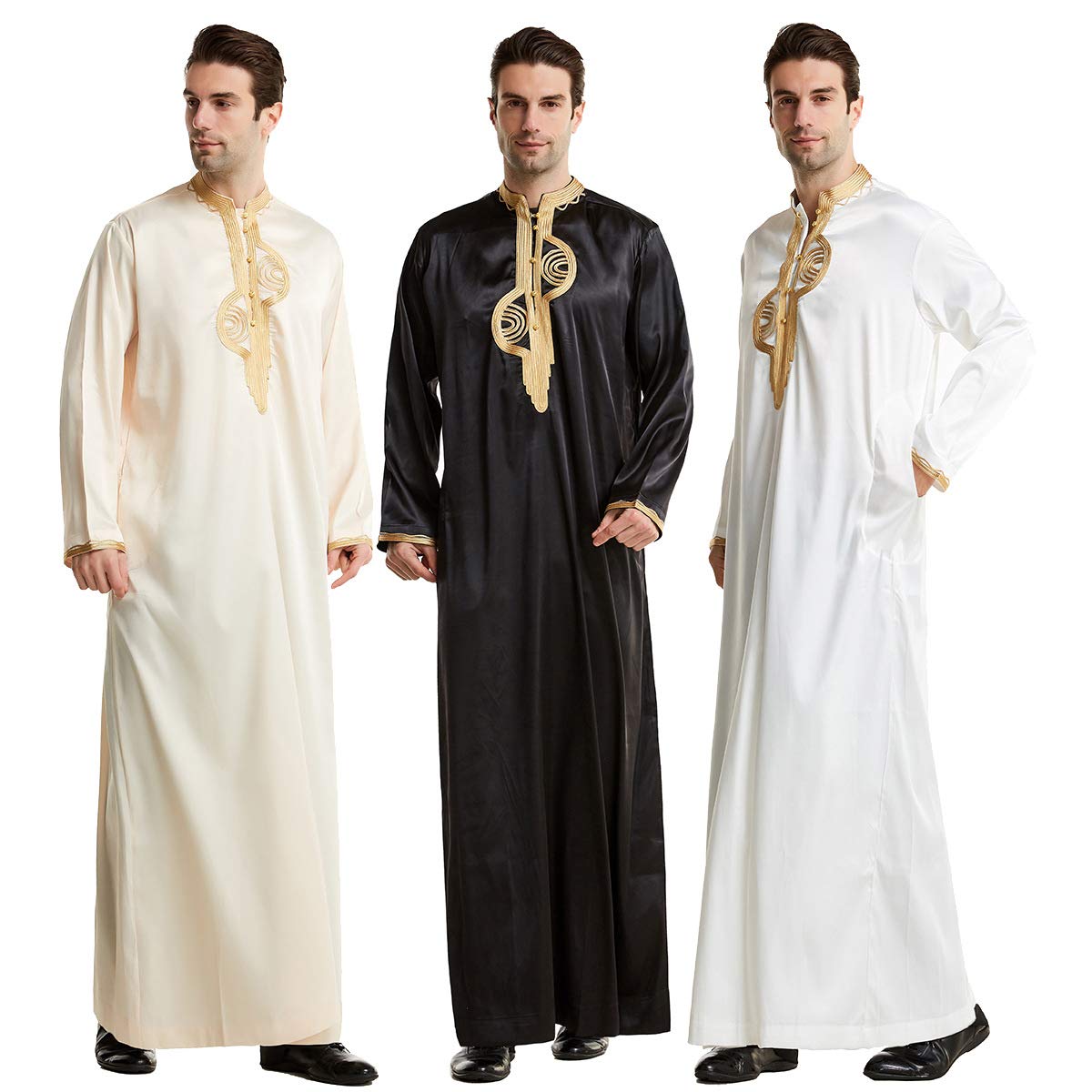 Premium Men's Muslim Kaftan Robe - Breathable Long Gown Dubai Traditional Ethnic Wear - Soft & Durable Islamic Clothing for Prayer, Home & Special Occasions