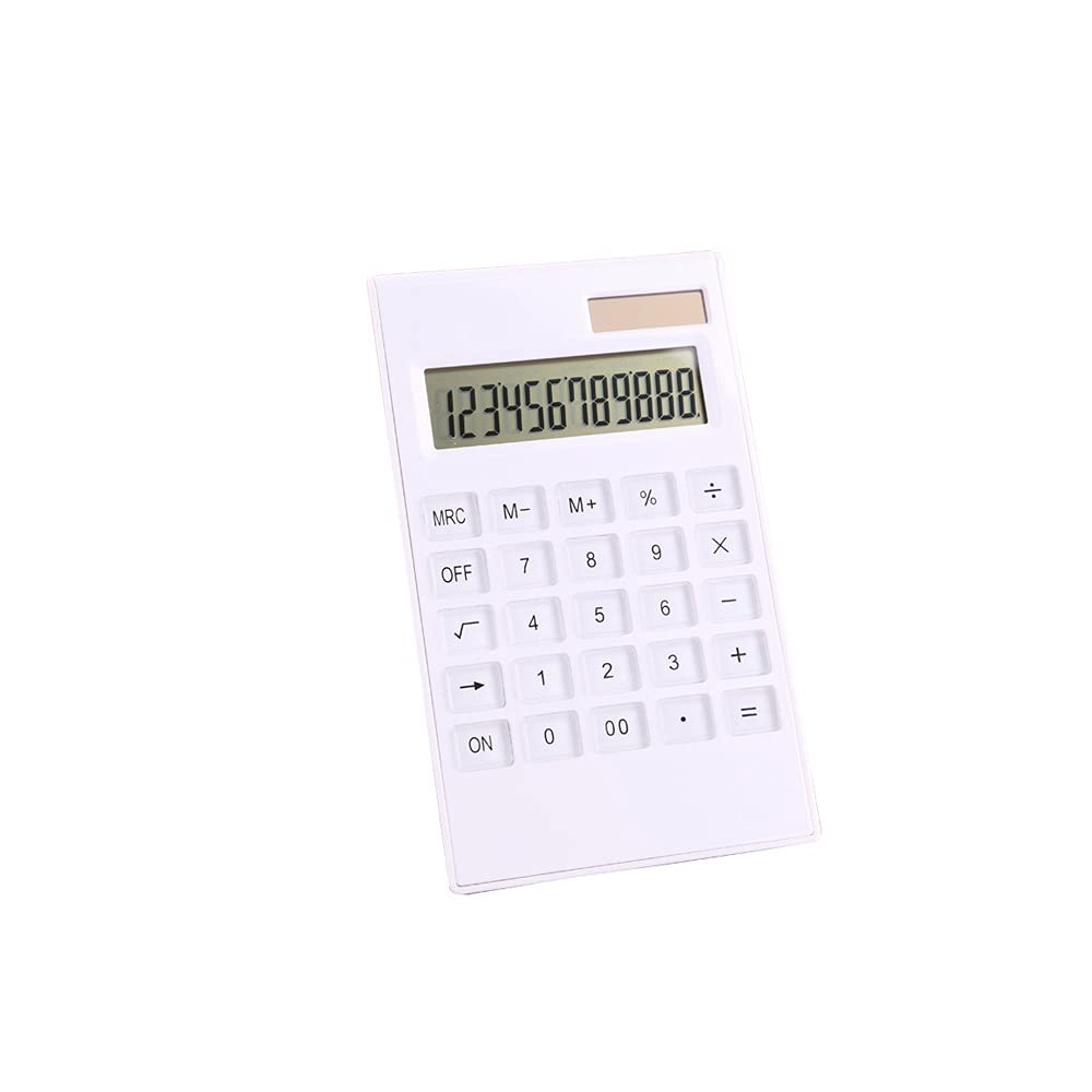 BFTGS White 12-Digit Solar Calculator with Crystal Buttons - Dual Power (Solar/Battery) for Office, School & Home Use - Perfect for Accounting, Math Class & Business Calculations