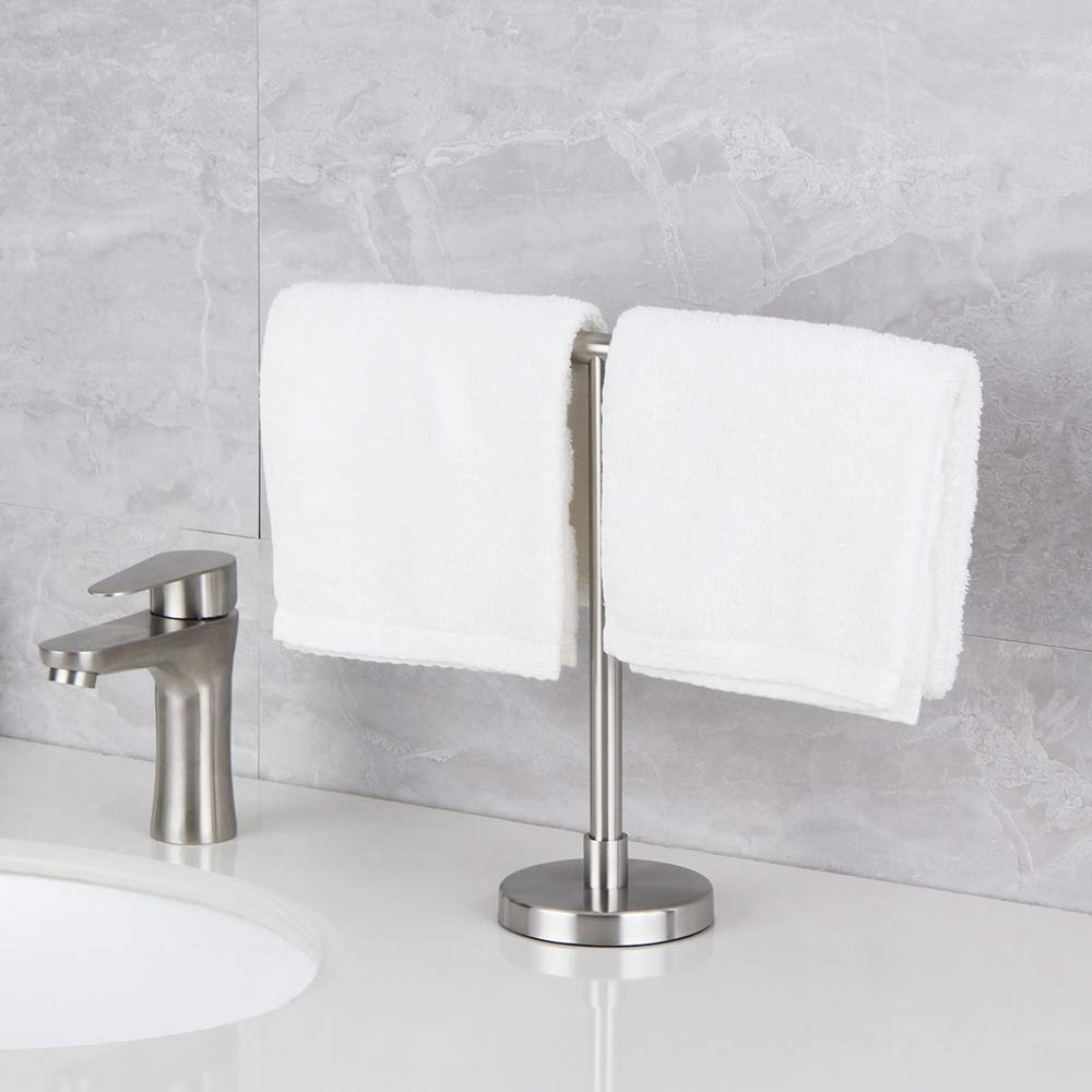 Premium SUS 304 Stainless Steel Hand Towel Stand - Modern Free Standing Countertop Rack with Brushed Finish for Bathroom, Kitchen & Vanity | Perfect for Guest Bathrooms, Spa Settings & Luxury Home Decor