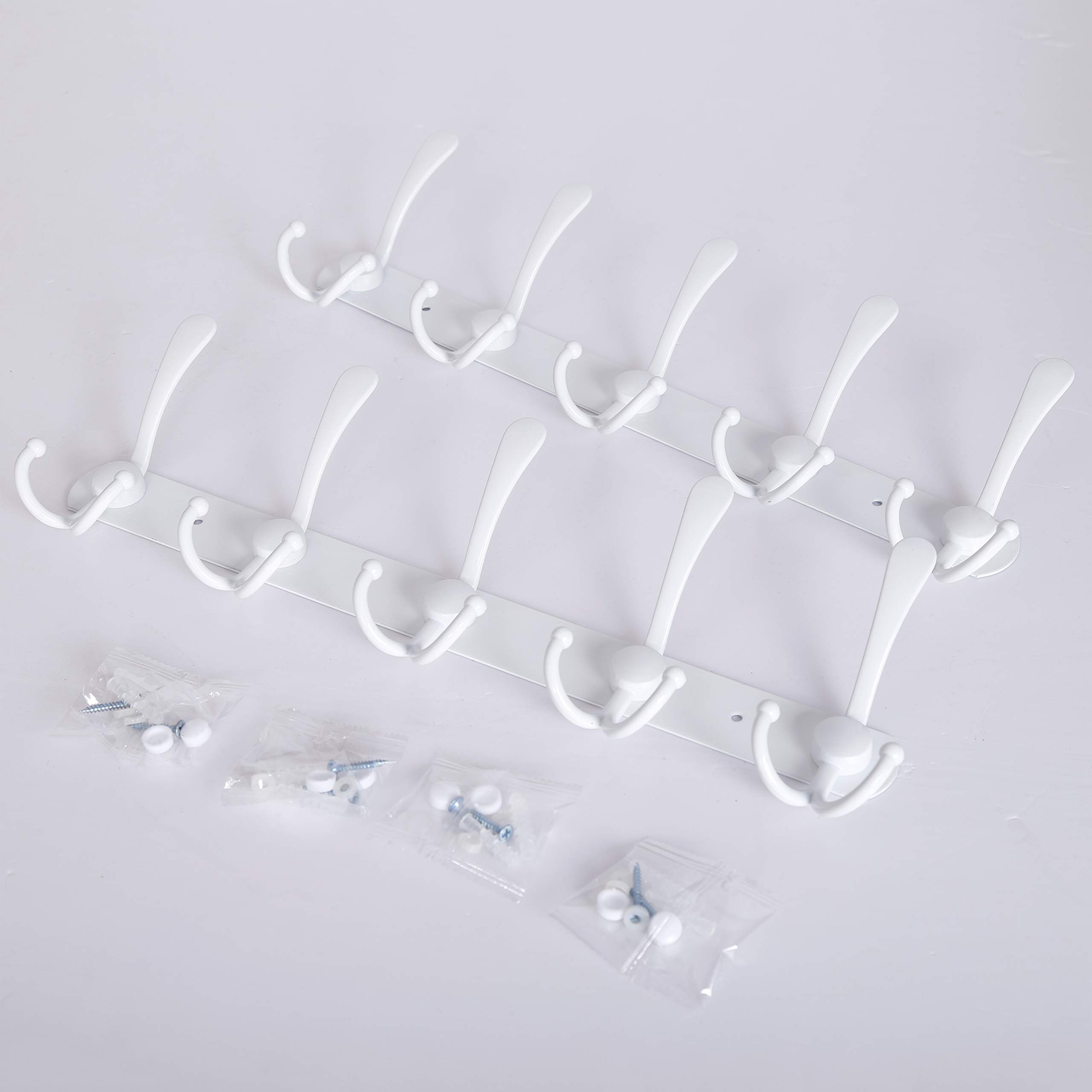 Wall Mounted Coat Rack with Hooks - White for Jackets & Clothes in Entryway