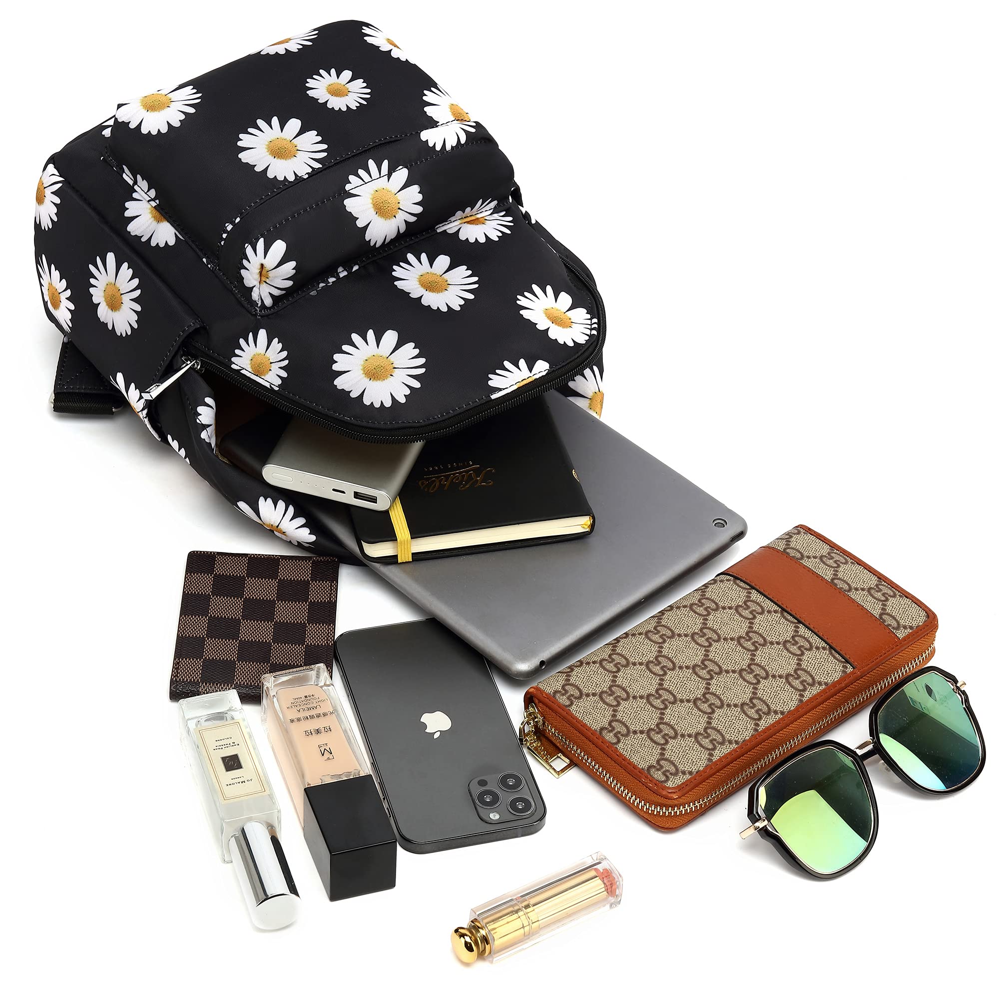Floral Mini Backpack for Women & Teens - School & Travel Purse (Daisy Black)