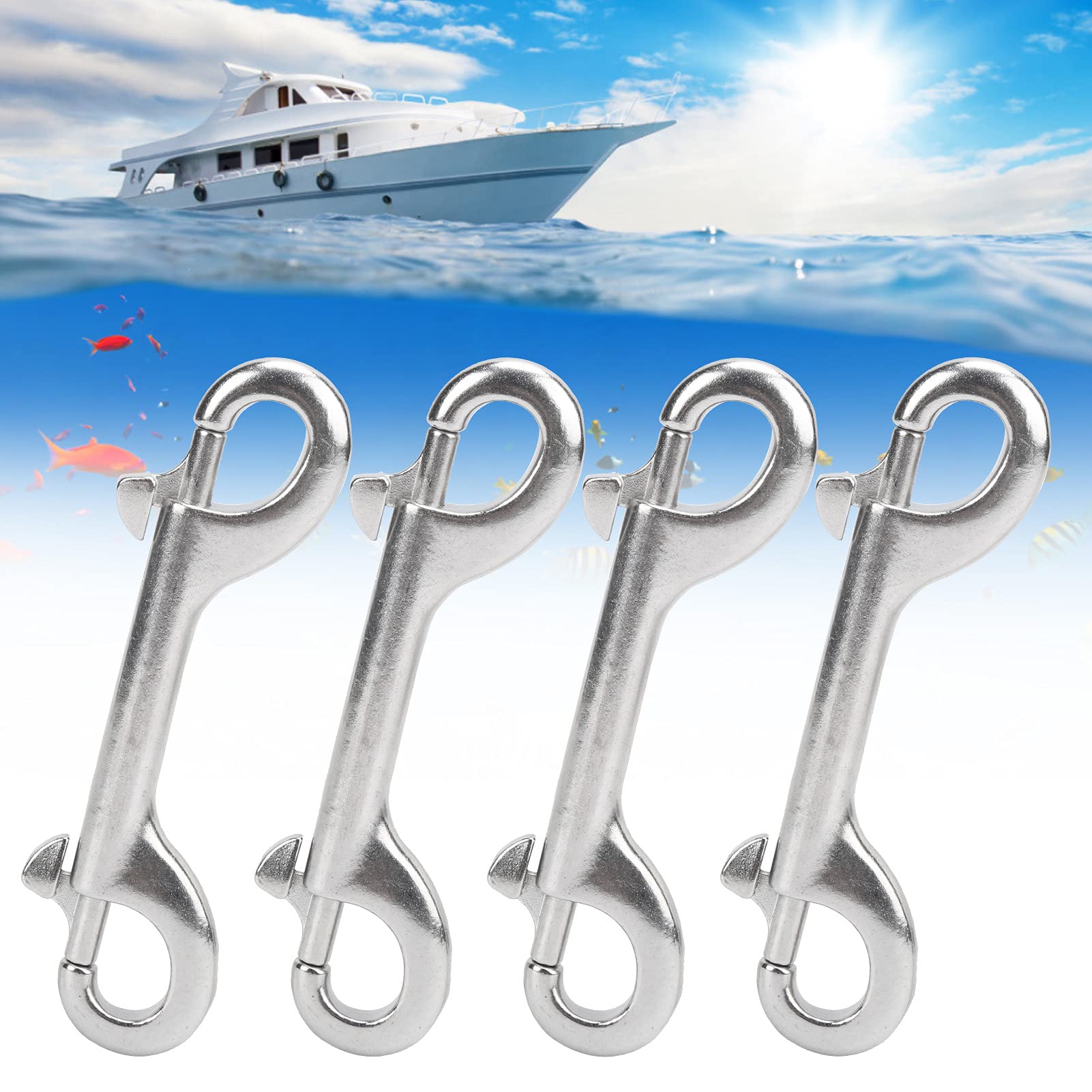 Stainless Steel Double Ended Bolt Snap Hooks - Heavy Duty Diving Clips for Scuba Gear, Pet Feed Buckets, Hammocks & Horse Tack | Marine & Outdoor Use