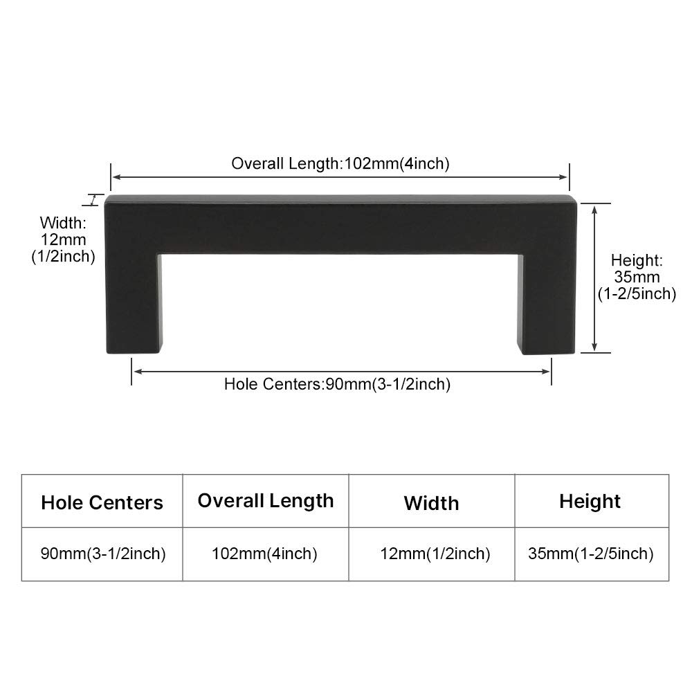 45 Pack Black Cabinet Handles & Drawer Pulls - 3.5 Inch (90mm) Hole Centers, HDJ12BK Matte Black Cabinet Hardware for Kitchen Cabinets, Dressers, Wardrobes & Furniture - Perfect for Home Renovation & DIY Projects