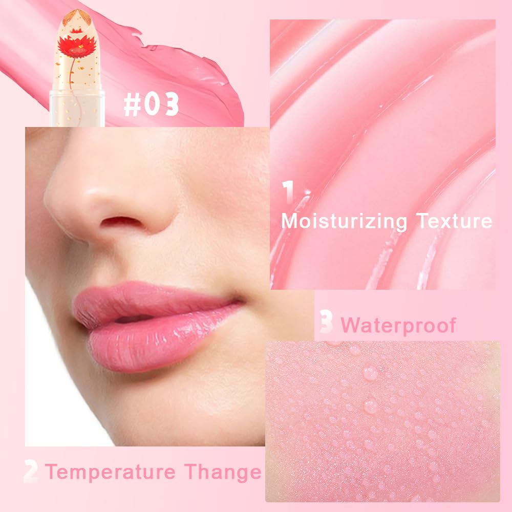 BINGBRUSH Crystal Flower Jelly Color Changing Lipstick - Long Lasting Moisturizing Lip Balm, Magic Color Shift Lip Gloss & Matte Lip Tint (03#Red Flower) | Perfect for Daily Wear, Date Night & Special Occasions