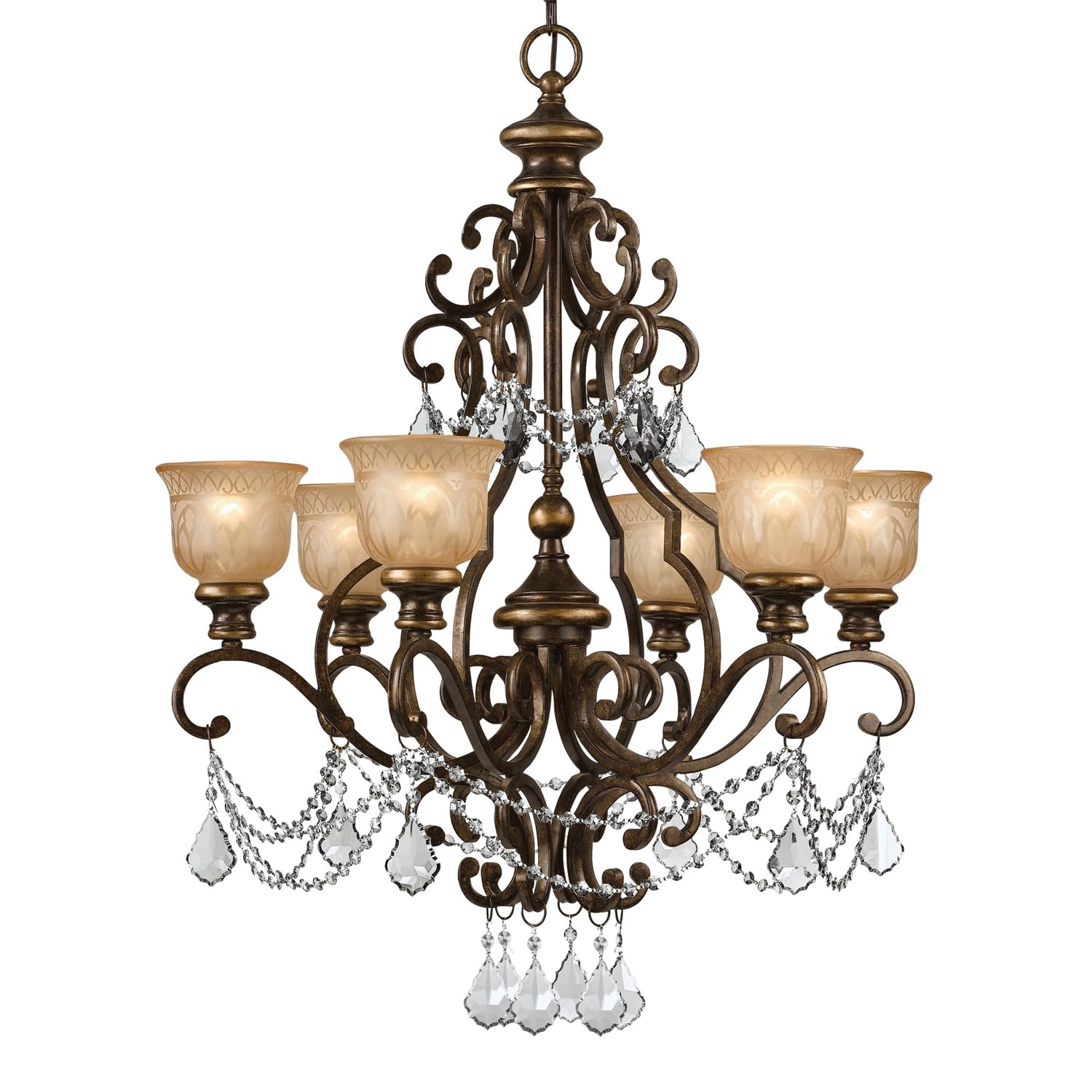 Norwalk 6-Light Hand-Cut Crystal Bronze Chandelier - Elegant Dining Room & Living Room Lighting Fixture
