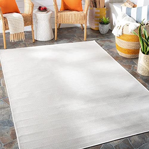 Mark&Day 6x9 Feet Modern Tassel Cream Indoor/Outdoor Area Rug - Non-Slip Living Room, Bedroom, Kitchen Carpet in White, Blue & Black | Perfect for Home Decor, Office Space & Patio Use (6'4