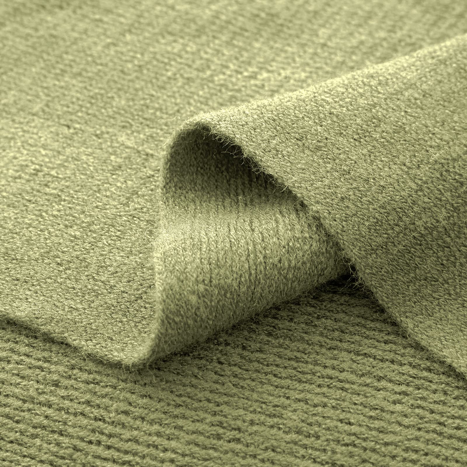 Vonty Olive Green Knitted Blanket with Tassels Fringe 50
