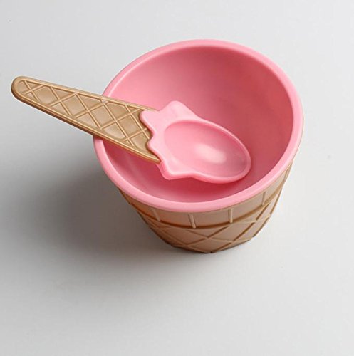 Gallity Plastic Ice Cream Bowls and Spoons Set for Kids - 6-Piece BPA-Free Dessert Cups with Spoons, Fun Pink Ice Cream Dishes for Parties, Snacks & Family Treats