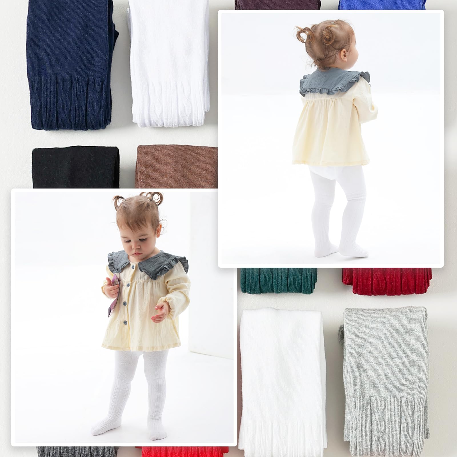 **Baby Girl Cable Knit Leggings - Soft Seamless Cotton Tights for Toddlers - Winter Warm Stockings (3/4/5 Pack) - Perfect for Playdates, Daycare & Cold Weather Outfits**
