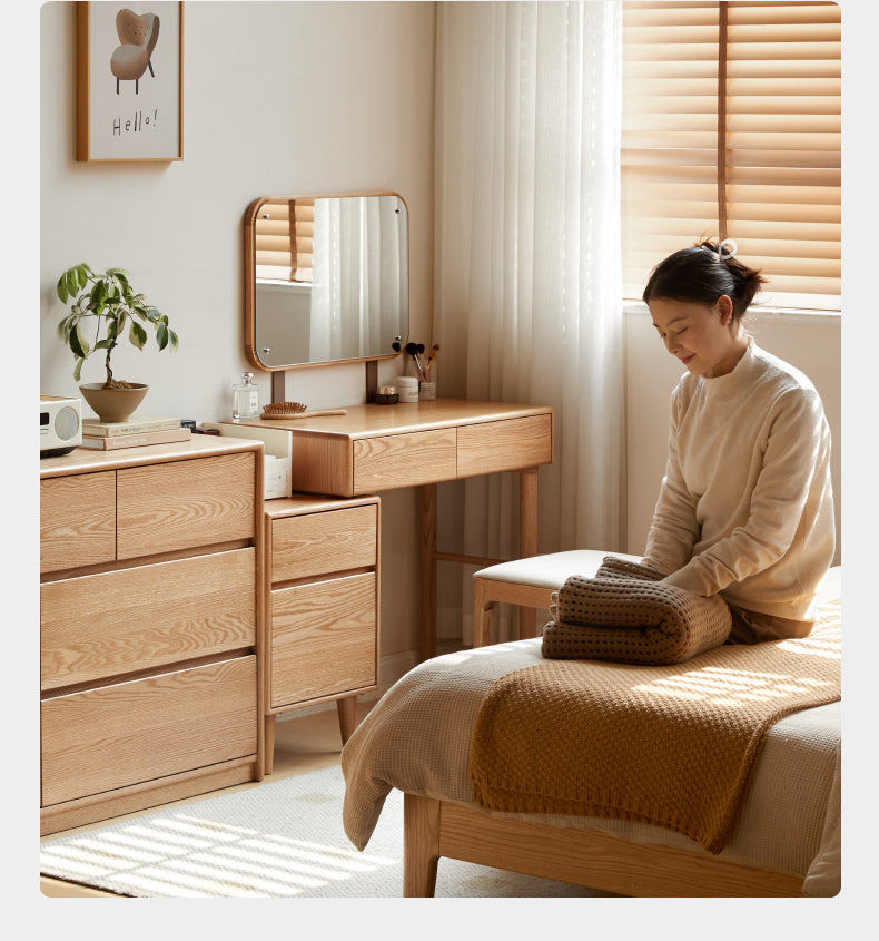 Modern Oak Solid Wood Retractable Dressing Table - Space-Saving Vanity for Bedroom, Bathroom & Small Apartments