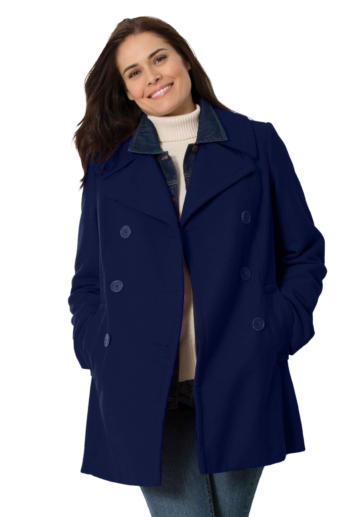 Women's Plus Size Wool-Blend Double-Breasted Peacoat Coat - Warm Winter Outerwear for Curvy Women | Perfect for Office, Dating & Holiday Events