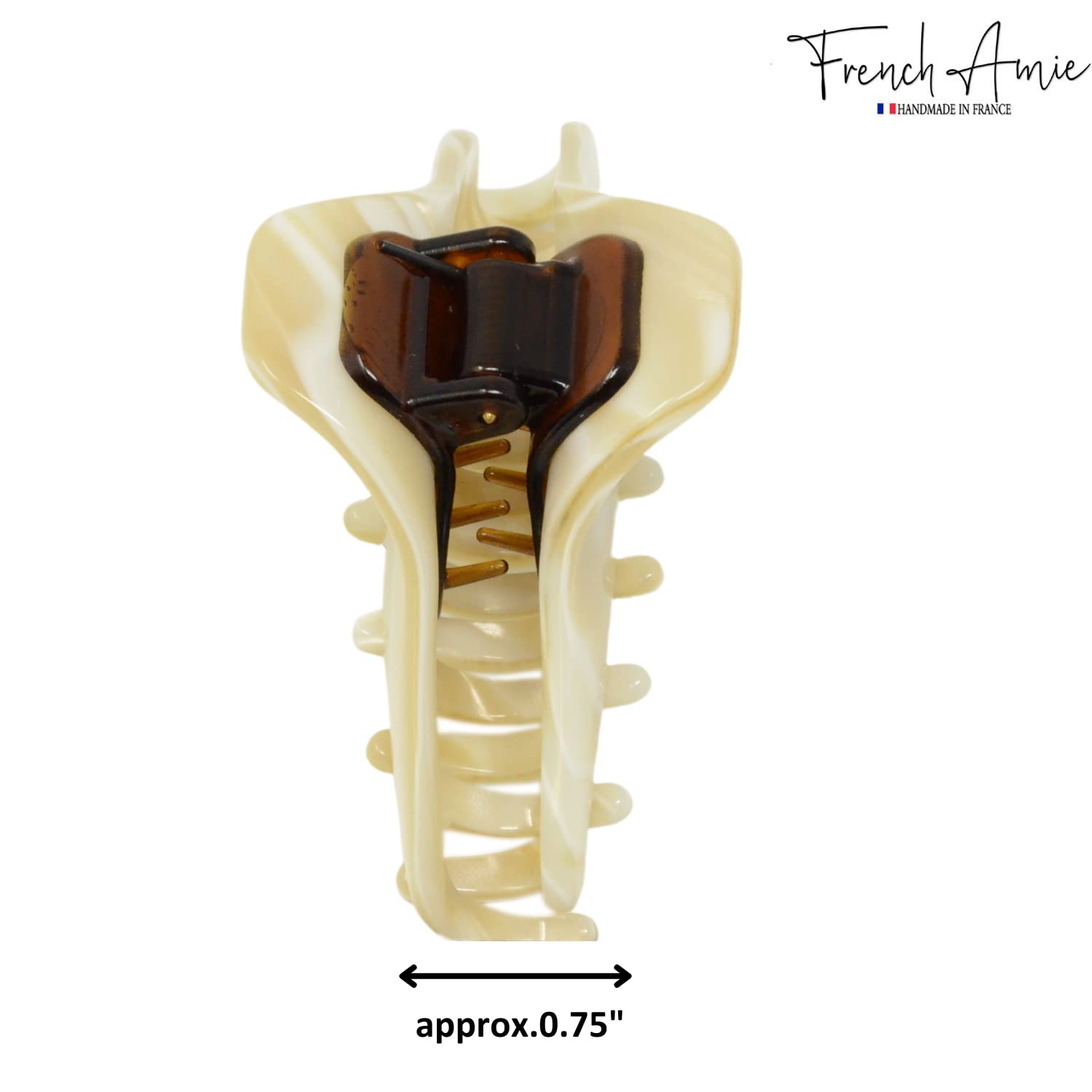 French Amie Director Thin & Narrow Ivory Handmade Celluloid Hair Claw Clip - Small Jaw Spring Clamp with Inner Teeth for Women's Updos, Ponytails & Half-Up Styles