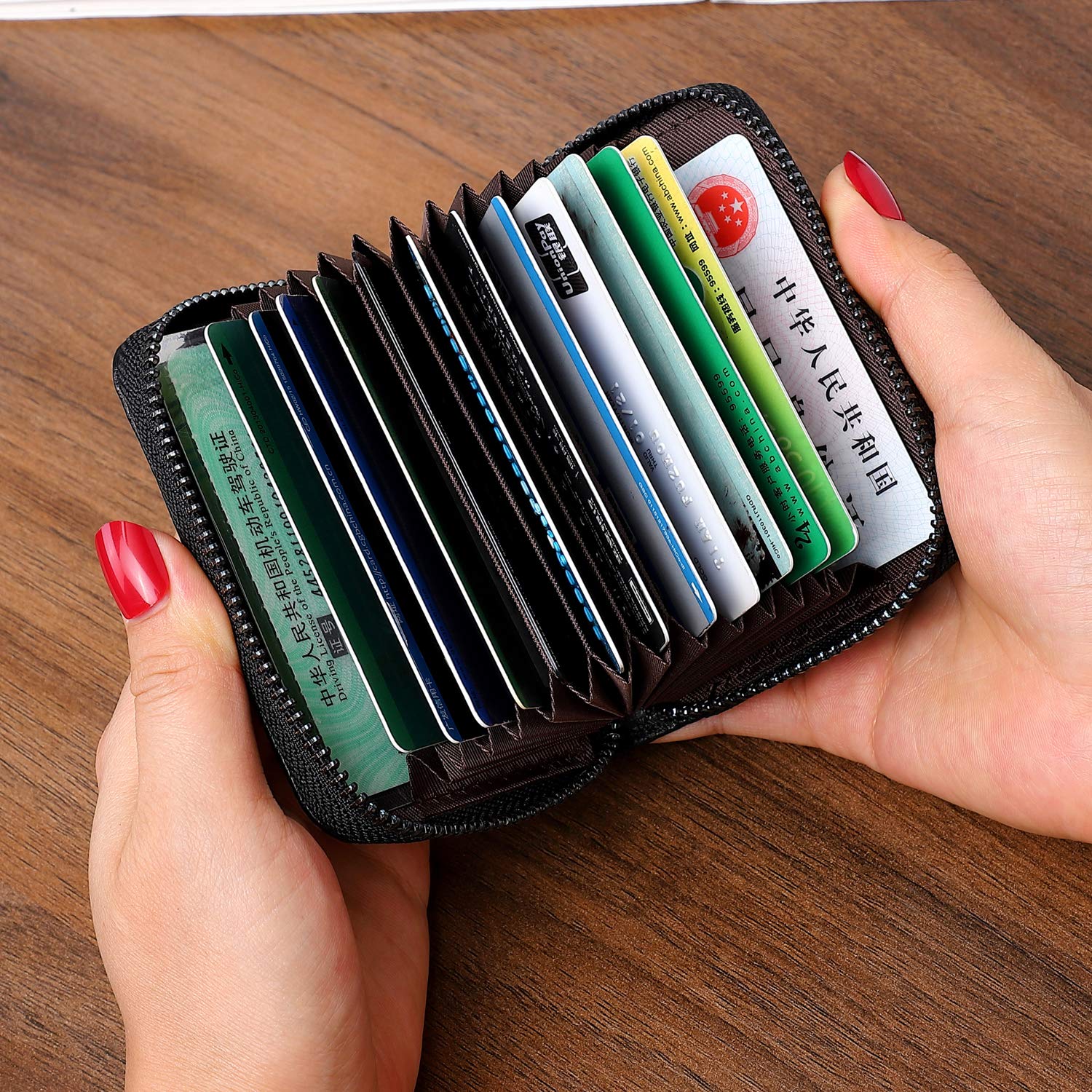 RFID Blocking Leather Credit Card Holder Wallet with Zipper - Genuine Leather Slim Wallet for Women - Perfect for Travel, Shopping & Everyday Use