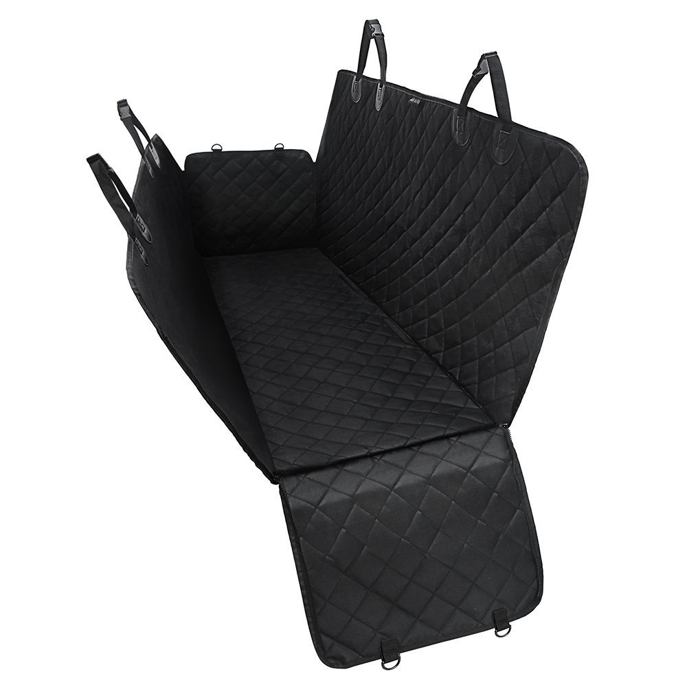Luxury Dog Car Seat Cover - 600D Heavy Duty Waterproof Pet Hammock for SUV, Truck & Backseat - Side Flaps Protection - Black | Perfect for Travel, Road Trips & Daily Commutes with Pets