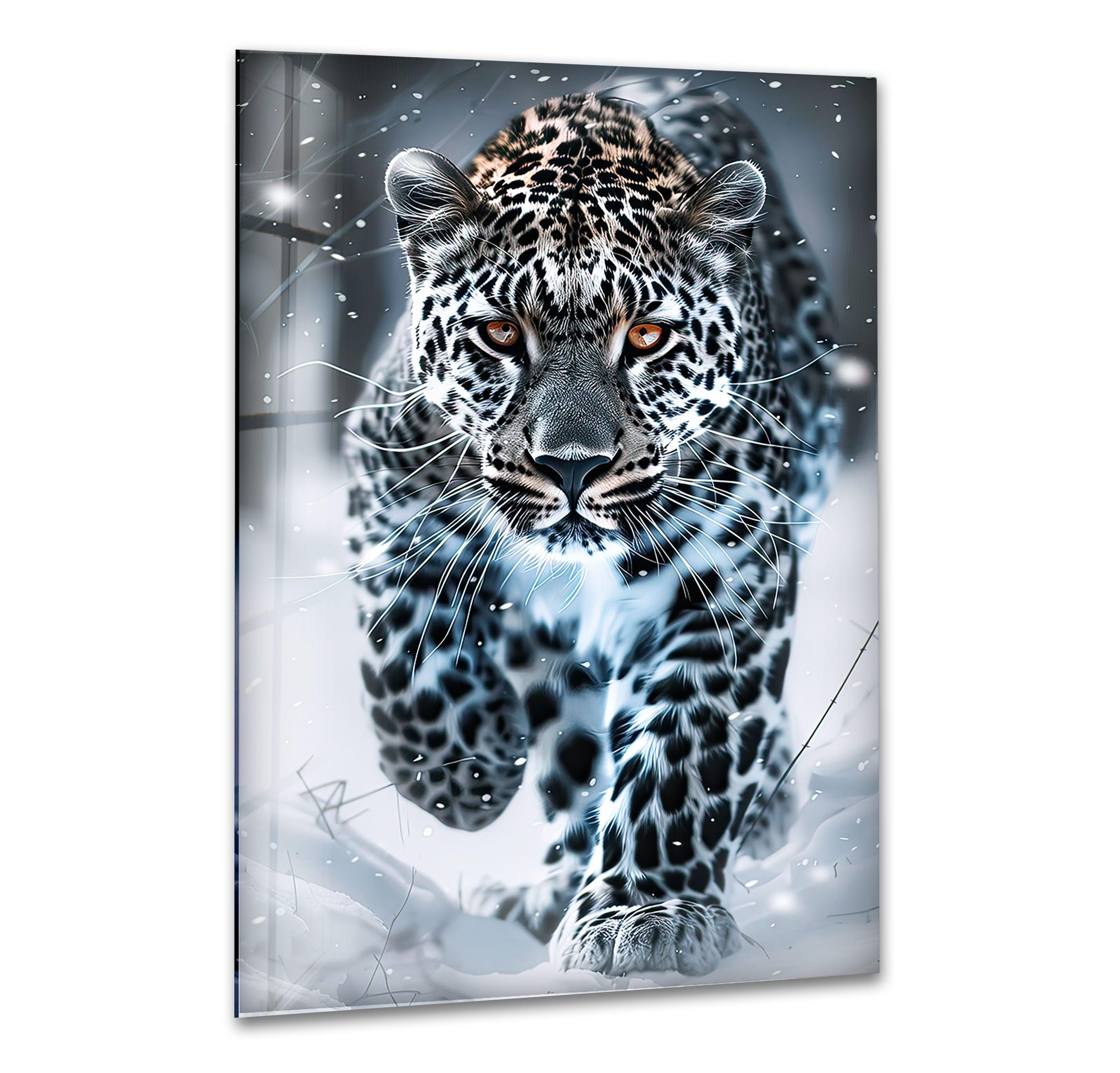 Black and White Leopard Glass Wall Art - Modern Home Decor for Living Room, Bedroom & Office - Elegant Abstract Animal Print Wall Hanging
