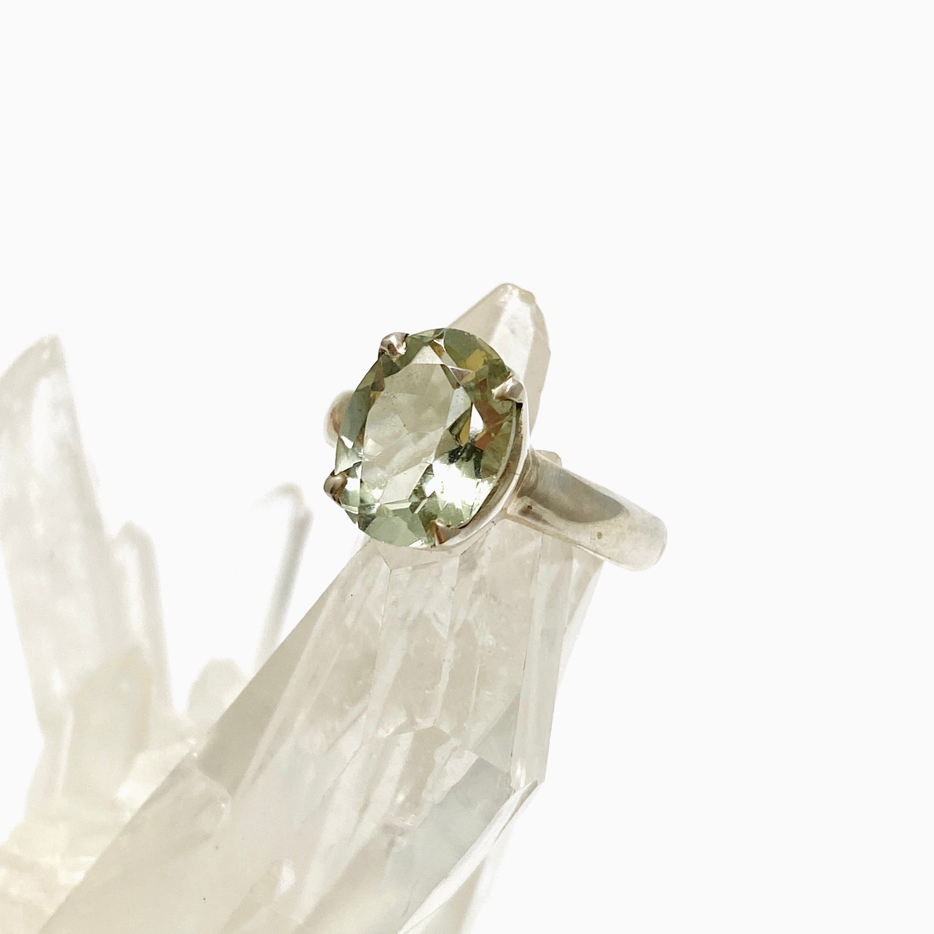Prasiolite (Green Amethyst) Oval Faceted Ring - Size 4.5 - PRGJ626 - Elegant Jewelry for Women, Perfect for Weddings, Anniversaries & Special Occasions