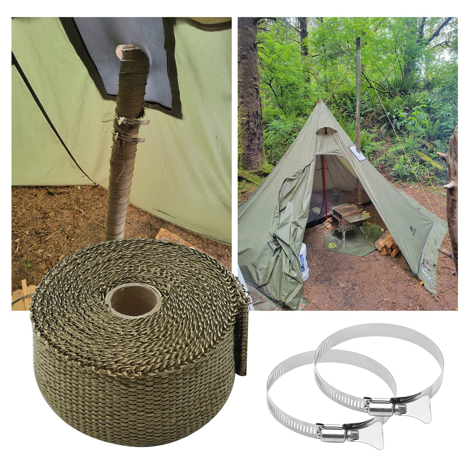 High-Temperature Stove Flue Fireproof Wrap - Heat Resistant Fiberglass Insulation Tape for Motorcycle Exhaust Pipes & Chimneys | Perfect for Fireplace Safety, BBQ Grills & Automotive Protection