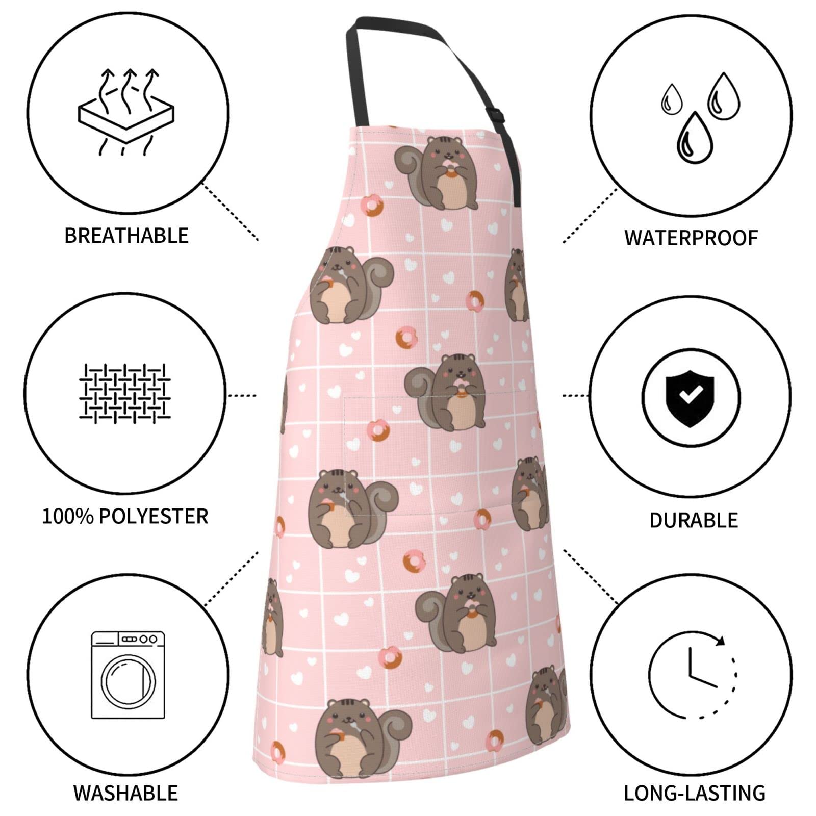 Chuby Squirrel Apron - Adjustable Waterproof Kitchen Apron with Pockets for Cooking & Gardening