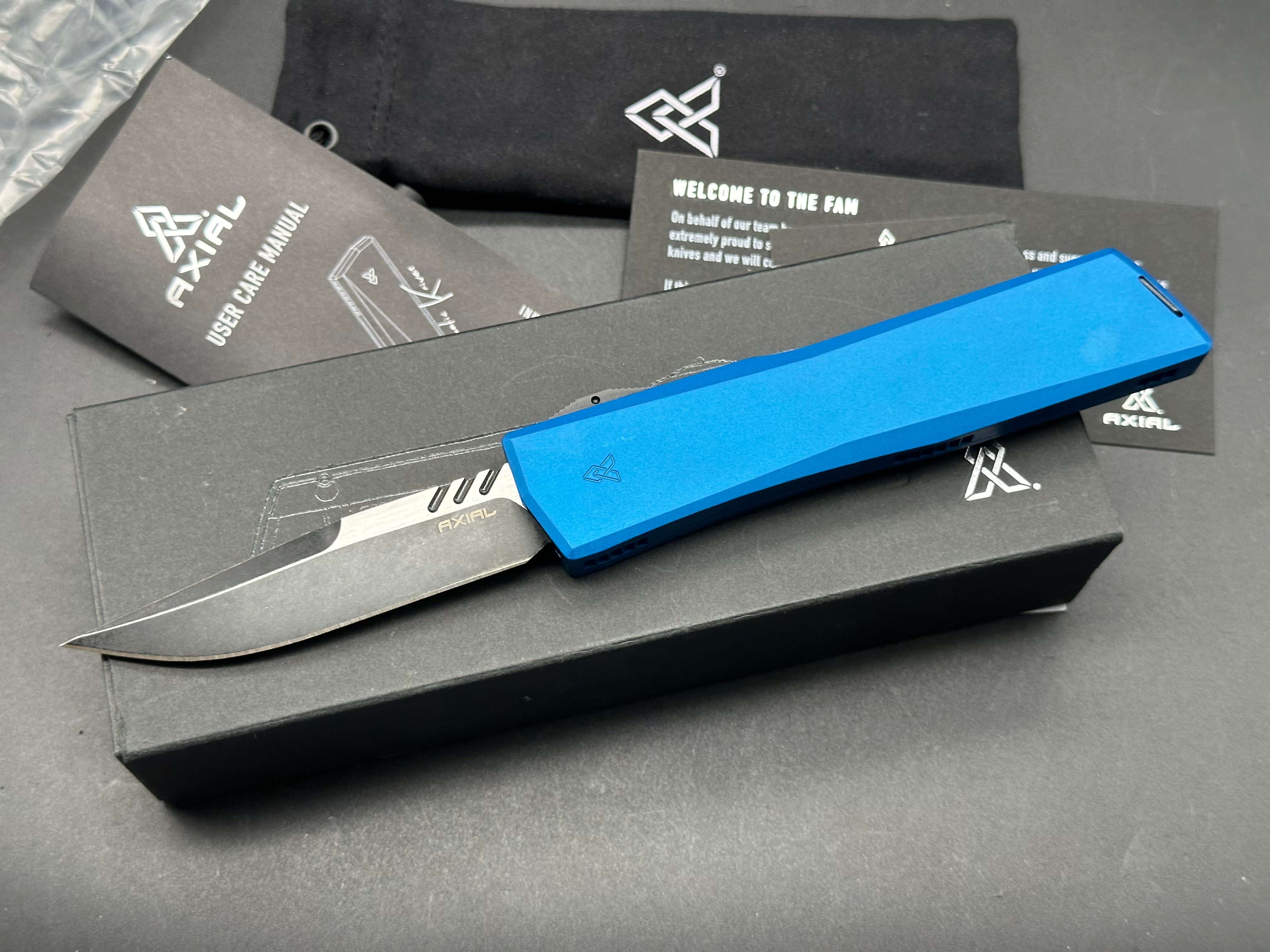 Axil Shift Blue Aluminum S35VN Out-The-Front Knife - EDC, Tactical & Outdoor Survival Tool