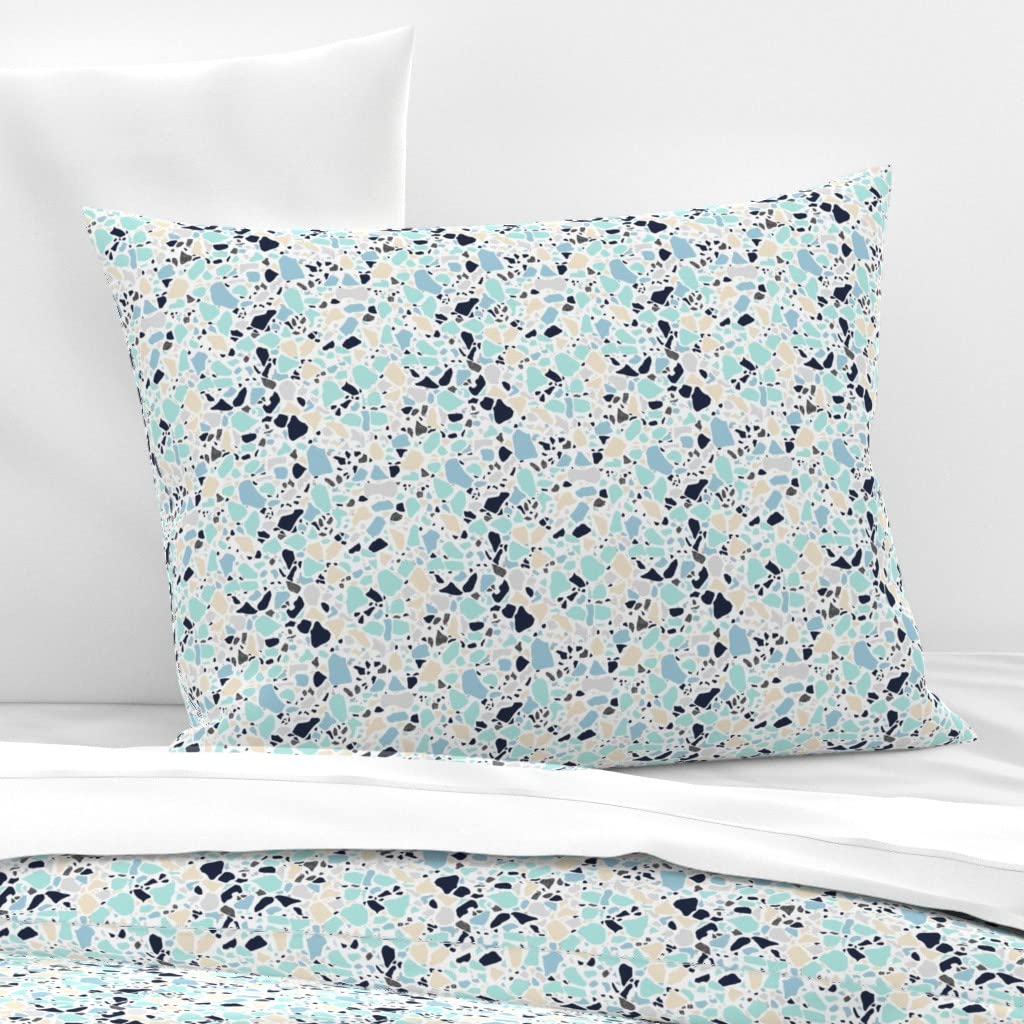 Spoonflower Cotton Sateen Sham Standard Size - Terrazzo Mint Blue White Medium Scale Print Custom Bedding Pillowcase | Luxury Bedroom Decor & Modern Home Accessories