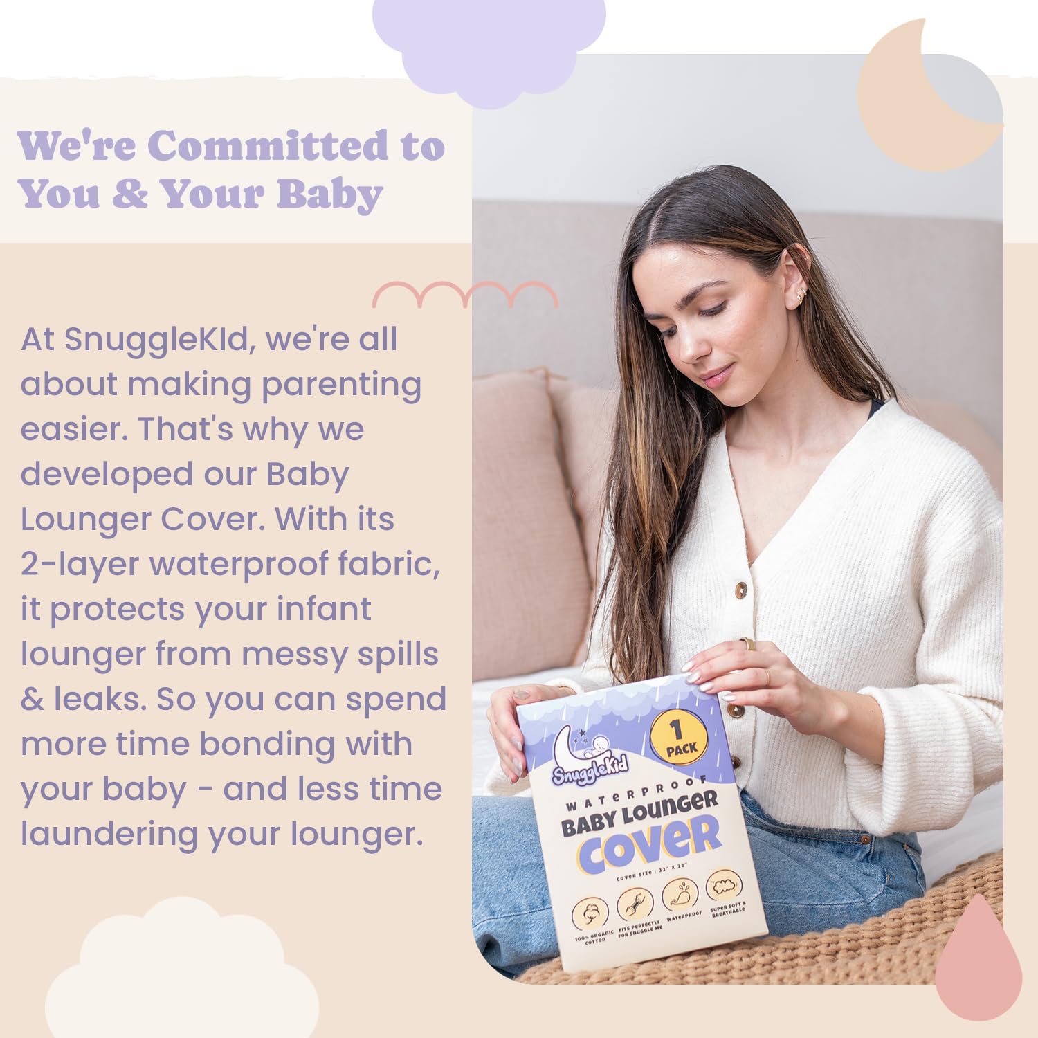 100% Waterproof Baby Lounger Cover - 2-Ply Organic Cotton Slipcover for Ultimate Comfort & Protection - Machine Washable & Hypoallergenic - (Lounger Not Included) - Blue - Perfect for Nursery, Travel & Playtime