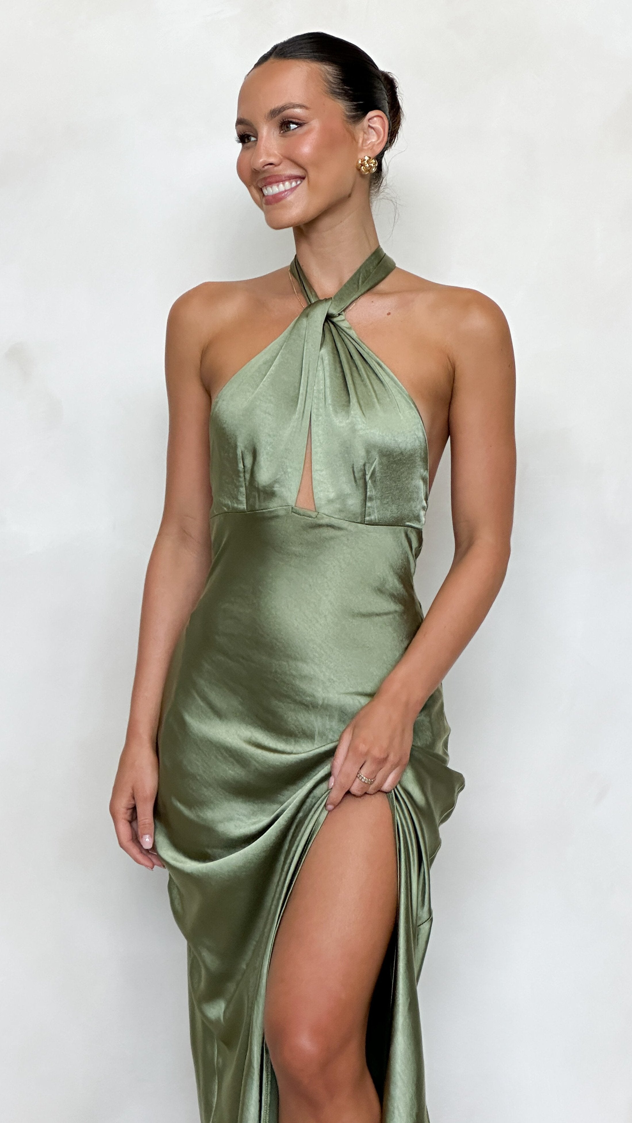 Amalia Maxi Dress for Women - Olive Green Long Flowy Summer Dress - Perfect for Beach Vacations, Weddings & Casual Outings
