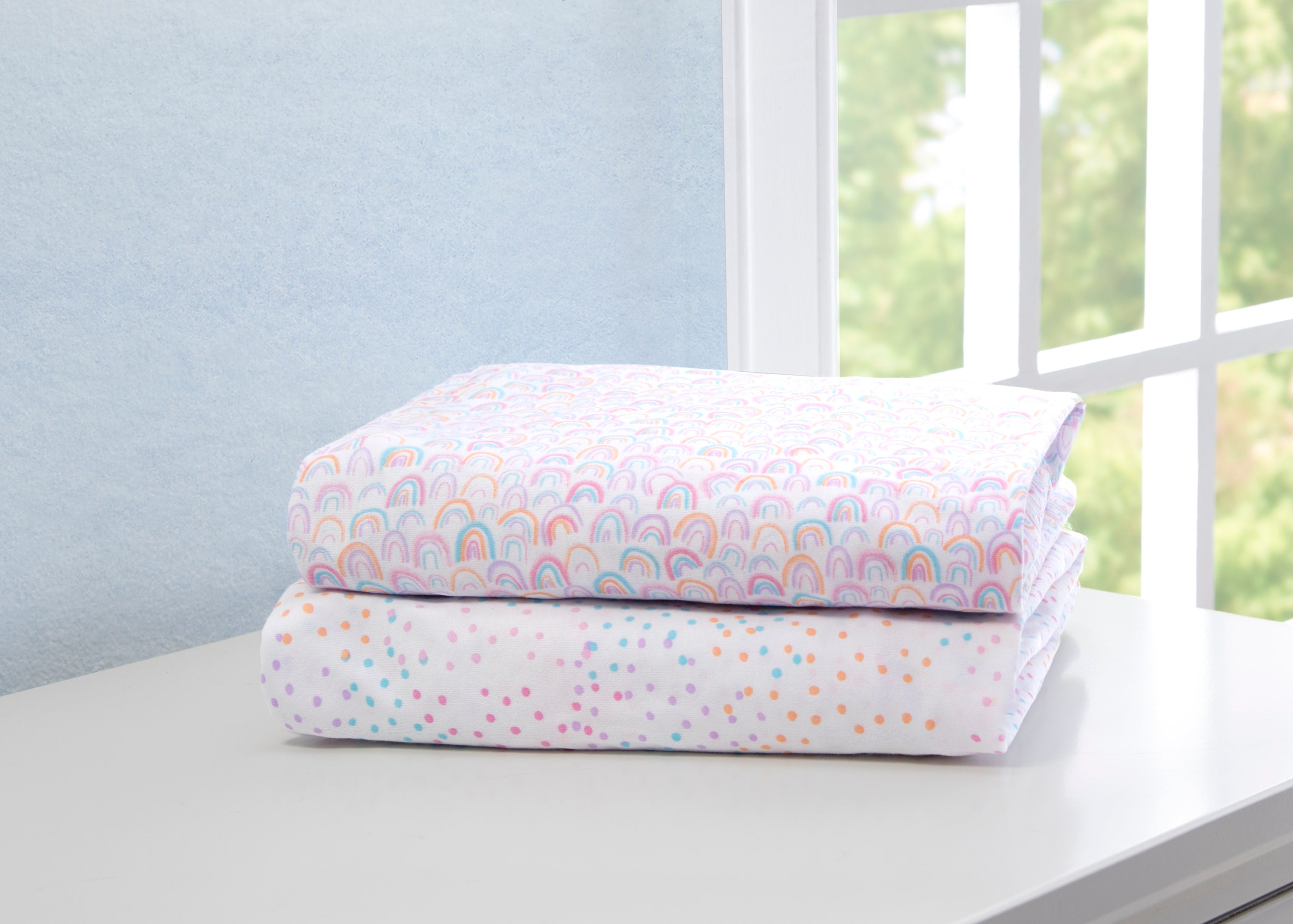 Rainbow Confetti Fitted Crib Sheets 2 Pack - Soft Baby Crib Sheets for Nursery, Waterproof & Breathable Cotton Crib Mattress Cover - Perfect for Newborn, Toddler Bedding & Baby Shower Gifts