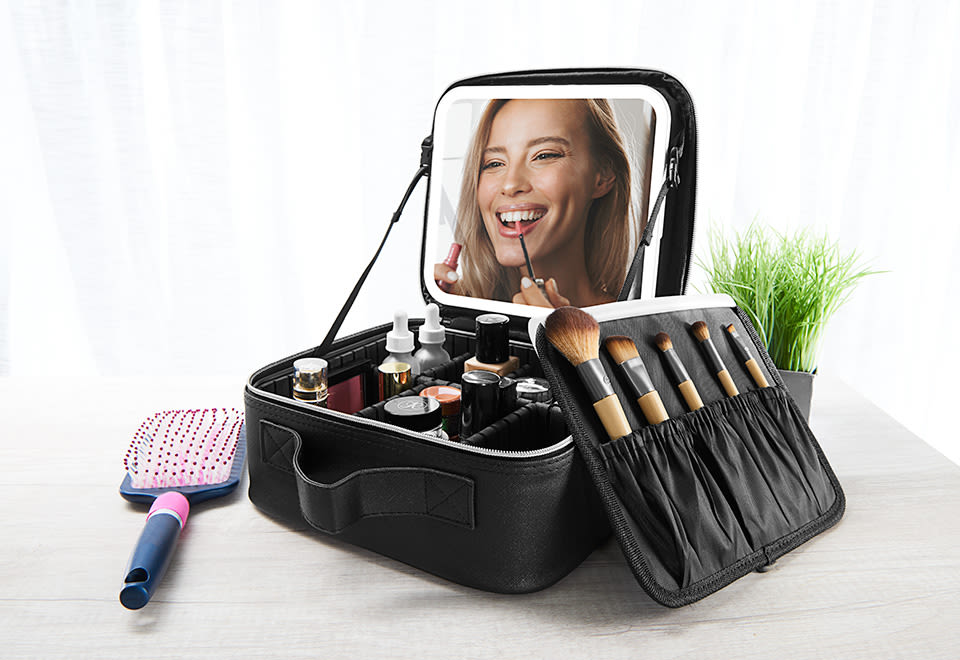 IGIA Travel Makeup Case with Mirror - Portable Cosmetic Organizer for Women, Perfect for Travel, Gym & On-the-Go Beauty Essentials