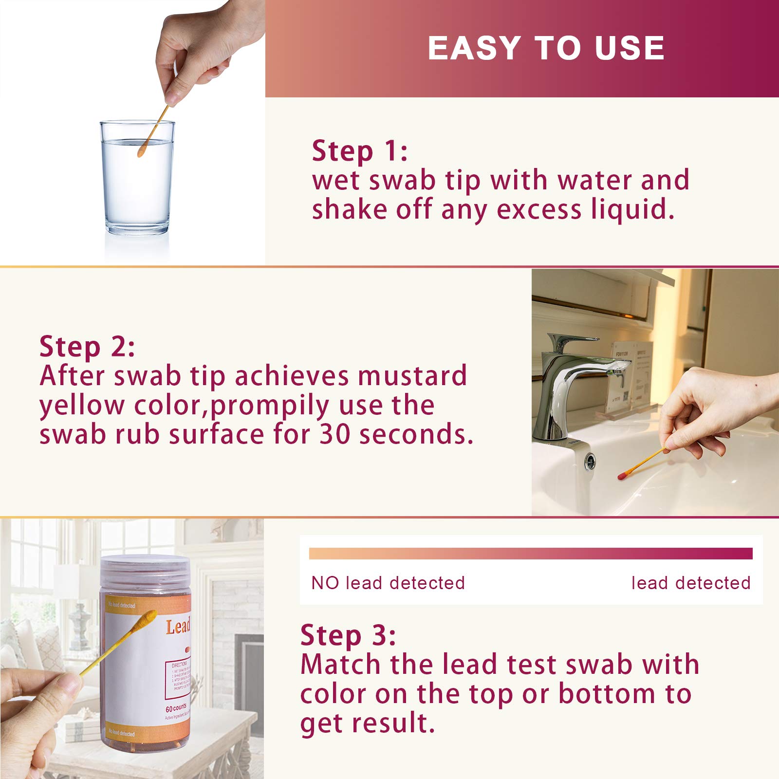 Webetop Lead Paint Test Kit - 60 Swabs for Painted Surfaces, Ceramics, Dishes - Fast 30-Second Results for Home Safety