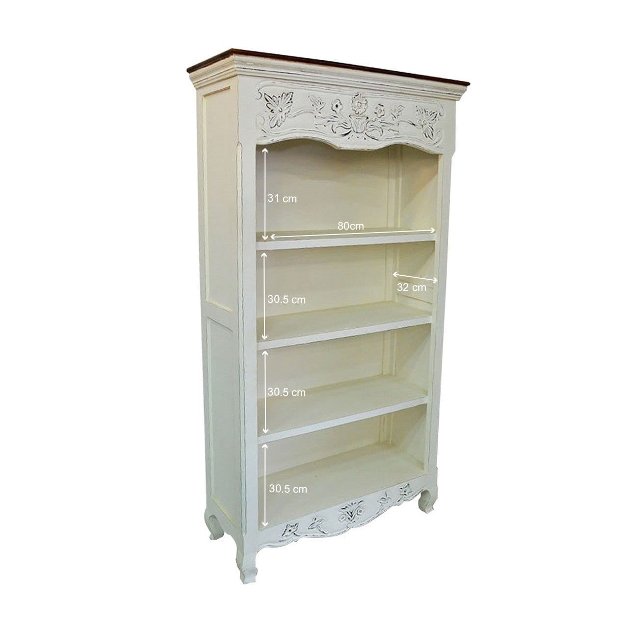 French Blanc Wooden Bookcase - Modern Solid Wood Bookshelf for Home & Office - Stylish Storage for Books, Decor & Essentials - Perfect for Living Room, Bedroom or Study