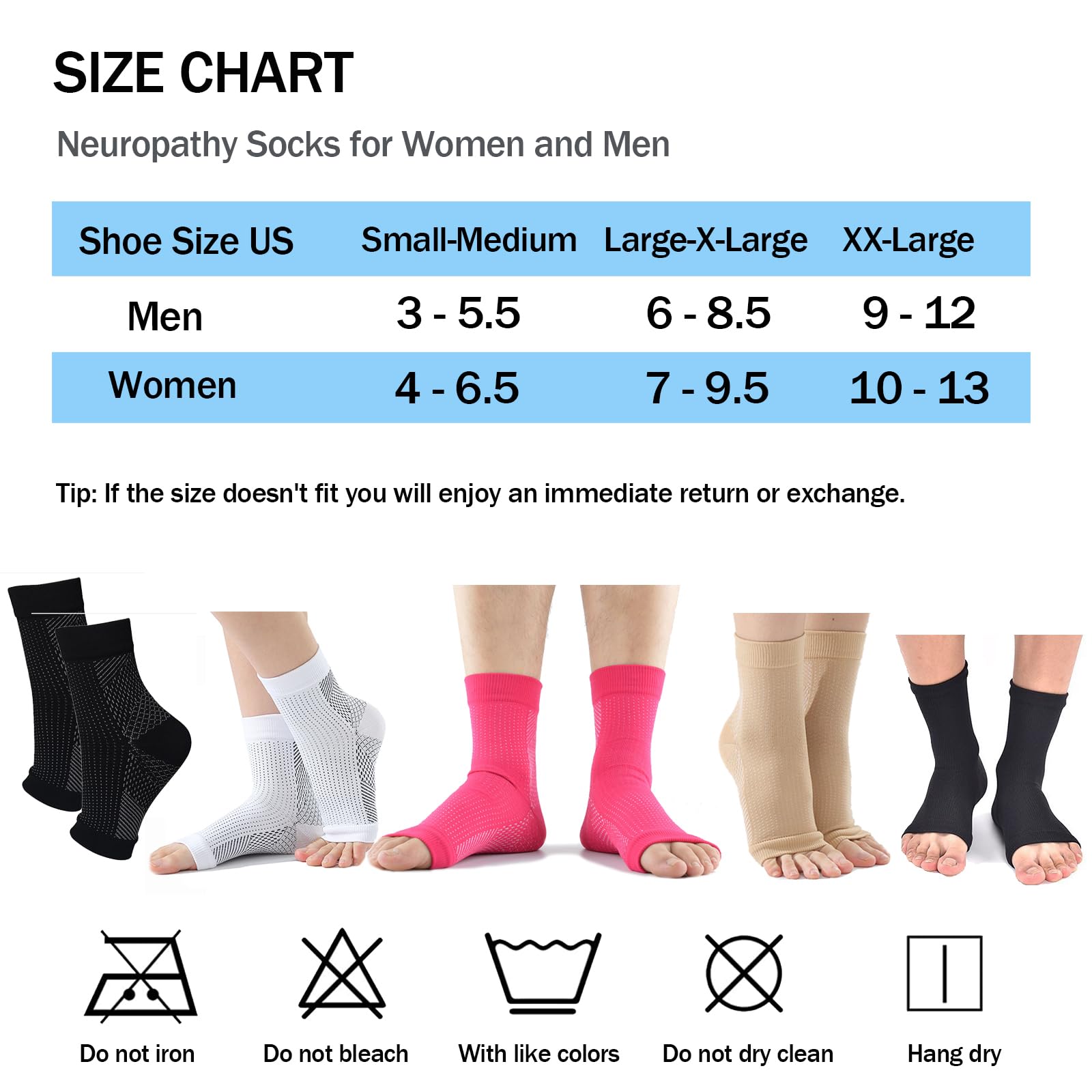 3 Pairs Neuropathy Socks for Women & Men - Ankle Brace & Tendonitis Socks for Pain Relief, Plantar Fasciitis & Swelling (S/M) - Ideal for Running, Hiking & Daily Comfort