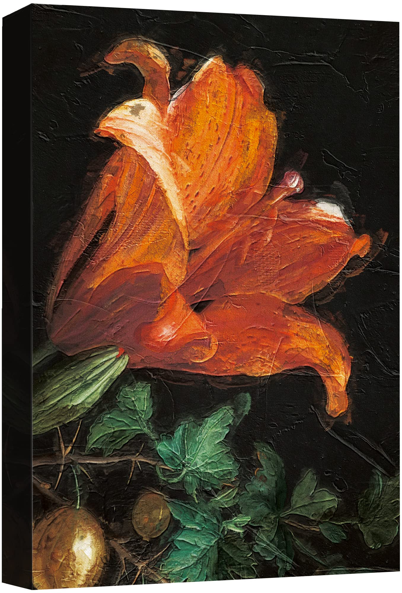Orange Asiatic Lily Floral Canvas Wall Art - 32x48 Inch Impressionist Oil Painting for Living Room, Bedroom & Office Decor | Vibrant Close-Up Flower Painting | Romantic Home & Workspace Wall Decor