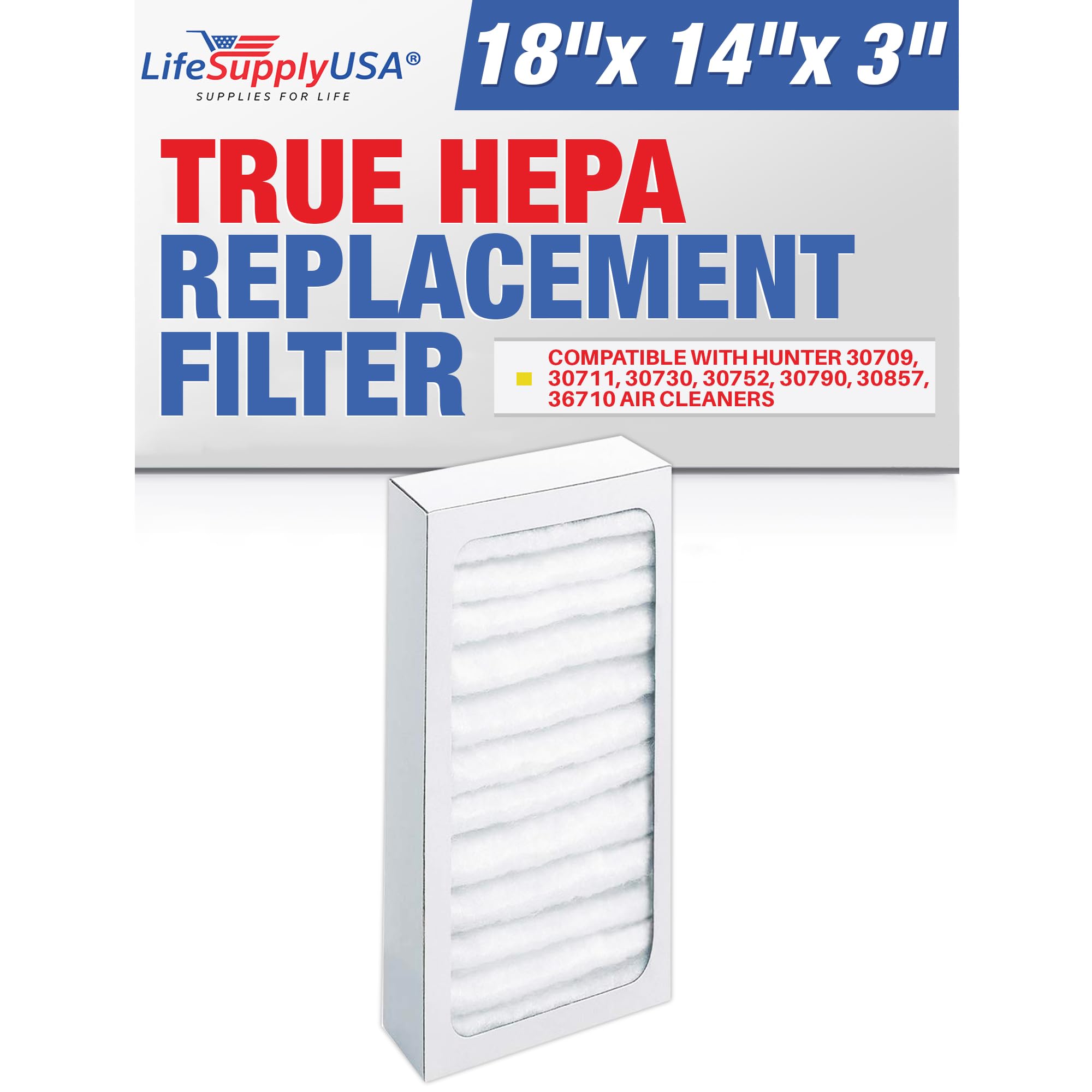 Hunter 30963, 30709, 30711, 30730, 30752, 30790, 30857, 36710 Air Cleaner True HEPA Filter Replacement - Compatible with Hunter Air Purifiers by LifeSupplyUSA - Improves Indoor Air Quality for Allergies & Asthma Relief