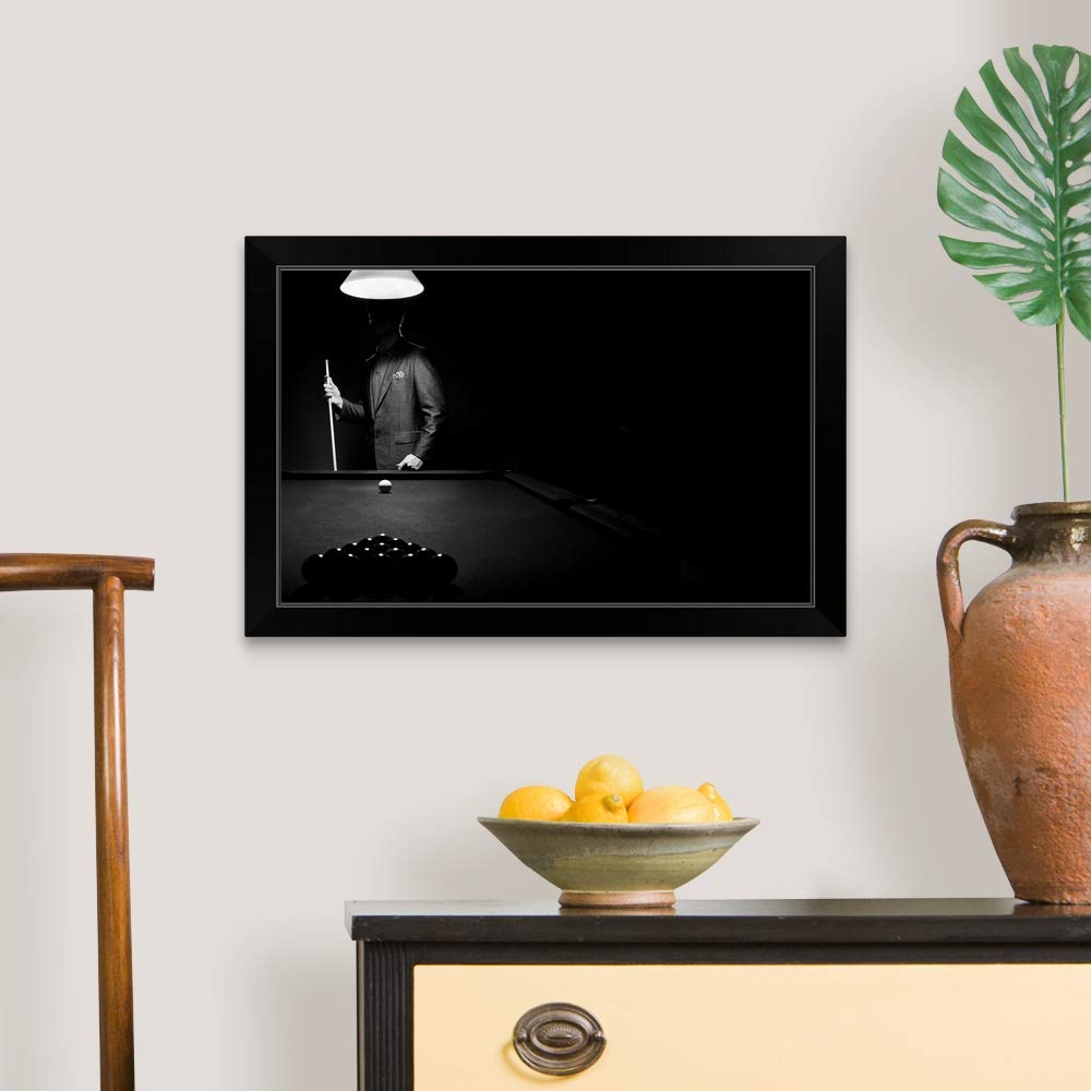 Black Framed Billiards Art Print - Stylish Pool Player Mystery Scene Wall Decor for Game Rooms & Man Caves