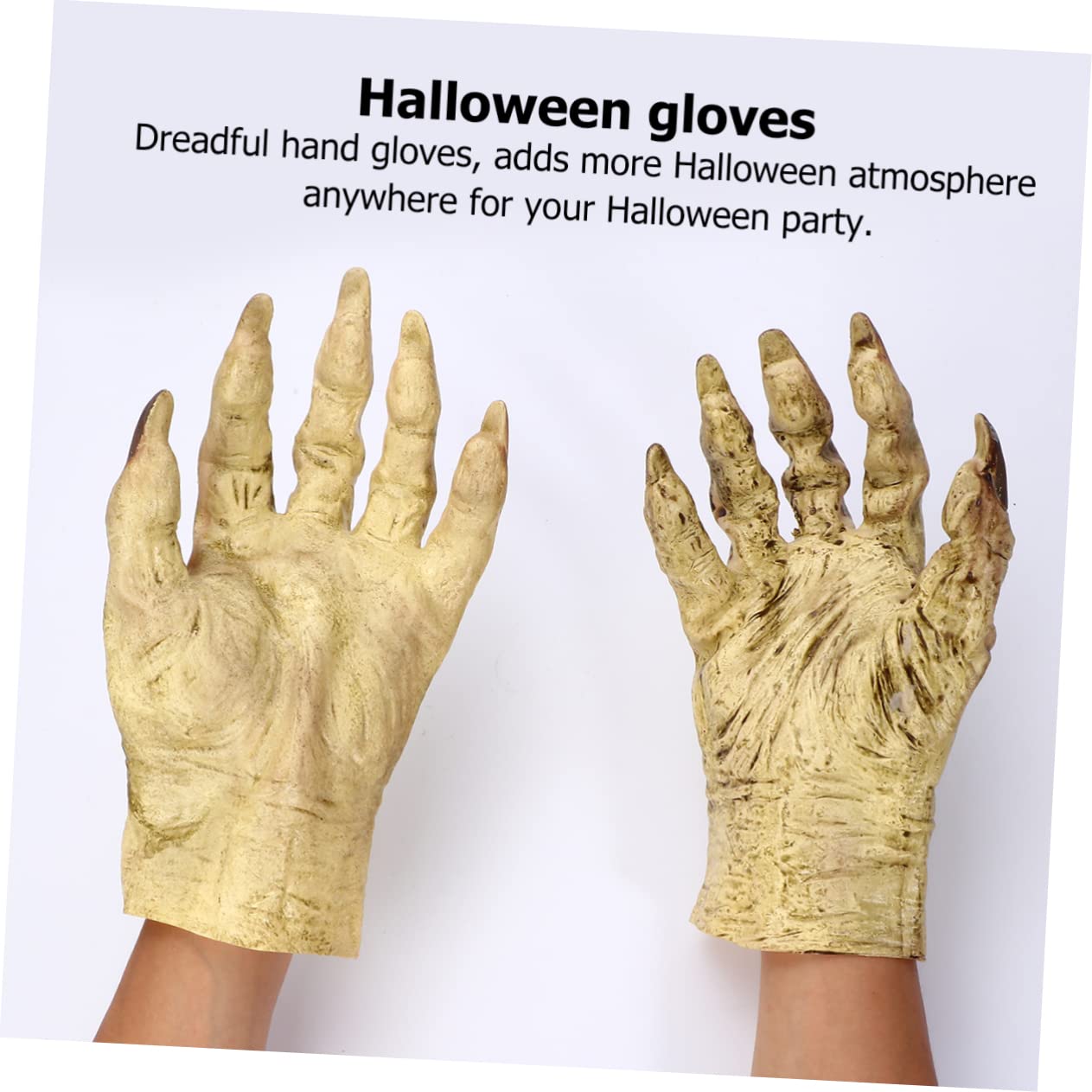 2 Pairs Zombie Hands Gloves - Scary Halloween Costume Accessories for Devil, Horror Dress Up & Party Makeup Props (Yellow) - Perfect for Trick or Treat, Haunted House & Cosplay Events