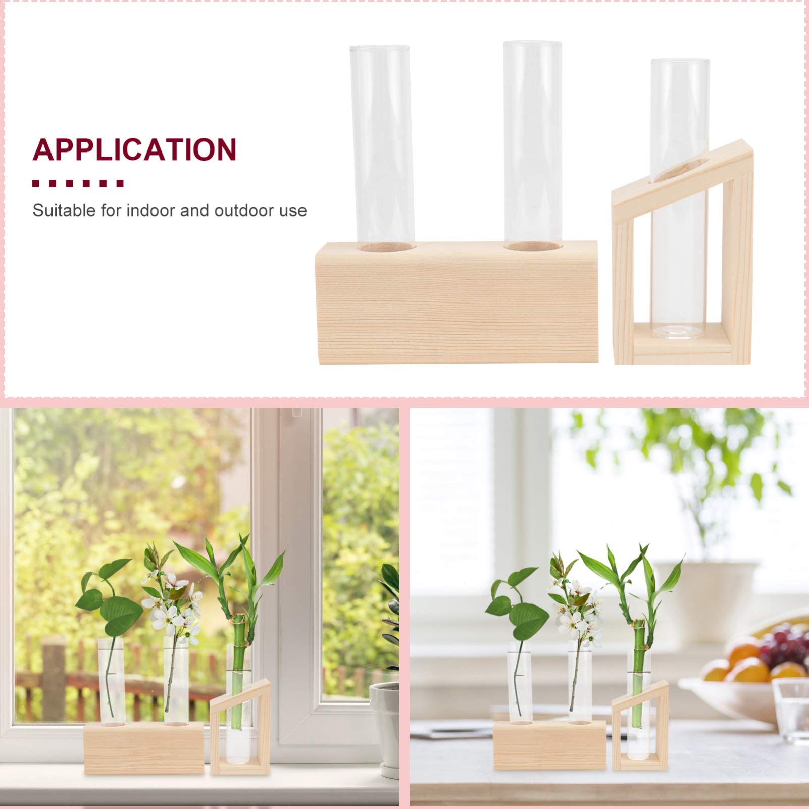 2pcs Glass Test Tube Vase Set - Cabilock Hydroponic Planter for Flowers, Herbs & Succulents | Desktop Water Container with Wood Stand for Home, Office Decor & Plant Propagation