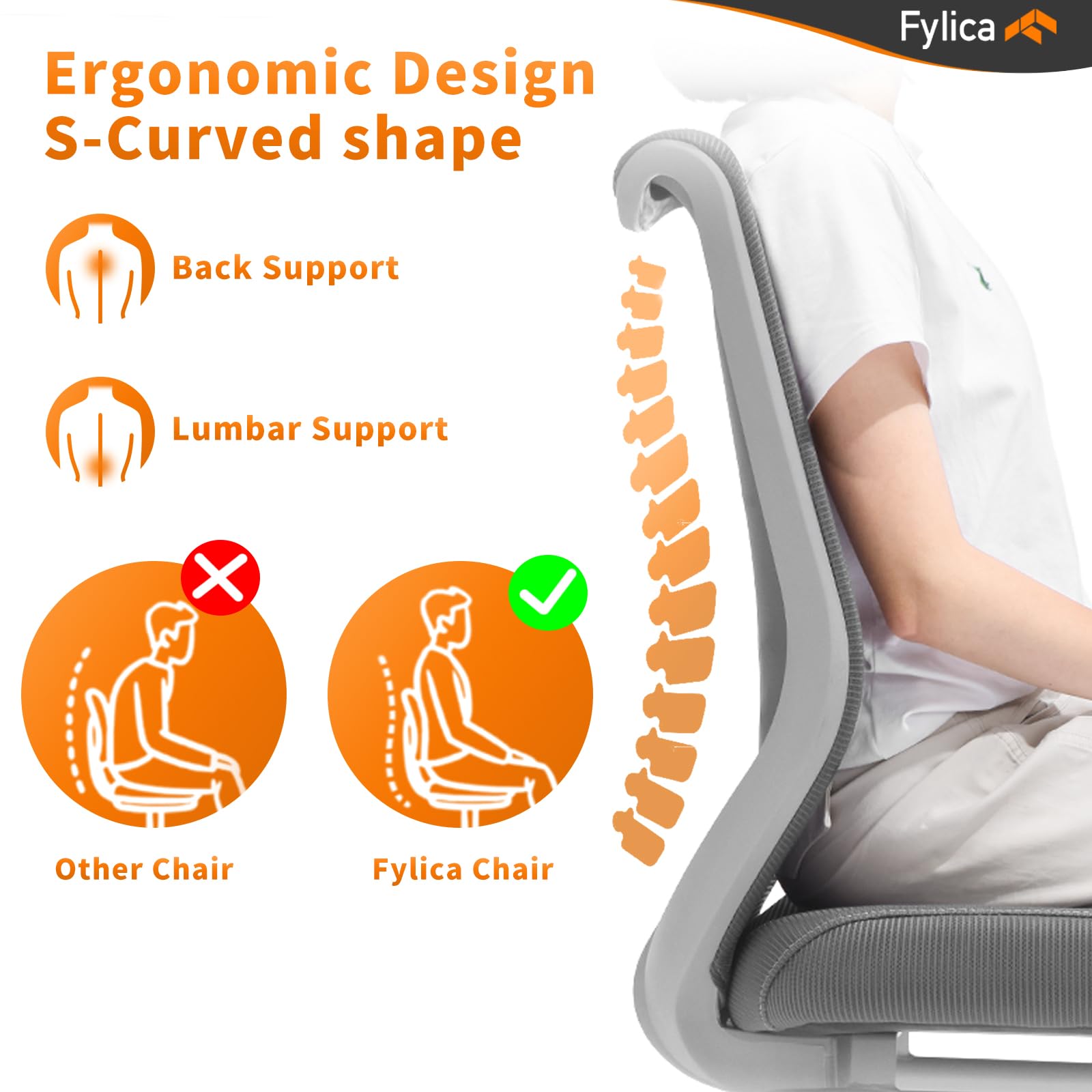 FYLICA Mesh Office Chair No Wheels - Breathable Mid Back Chair for Conference & Reception Rooms (Grey) - Ergonomic Comfort for Long Hours