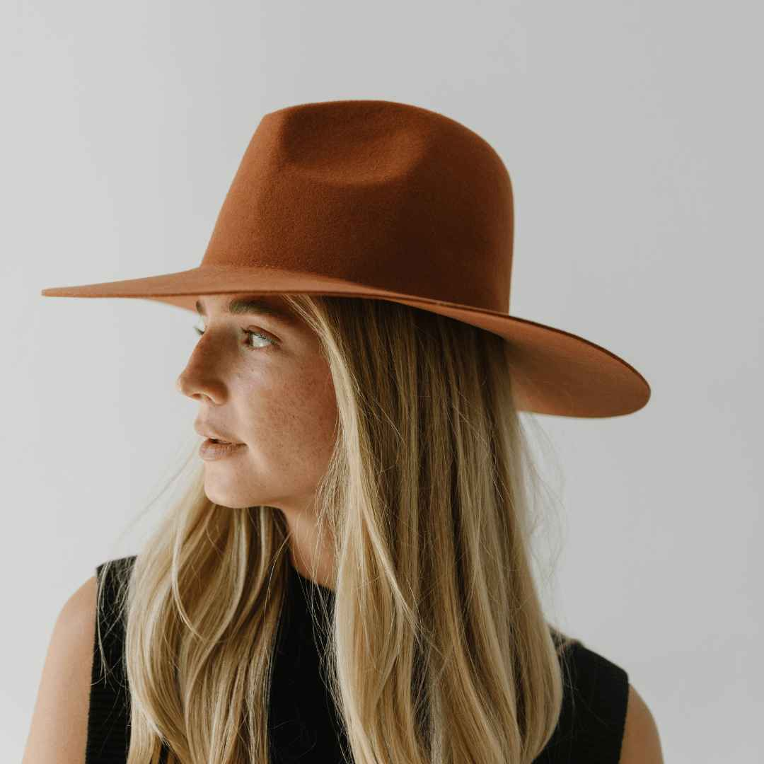 Emma Wide Brim Fedora Hat - Terracotta Color with Distressed Look | Perfect for Beach Outings, Summer Fashion, and Outdoor Events