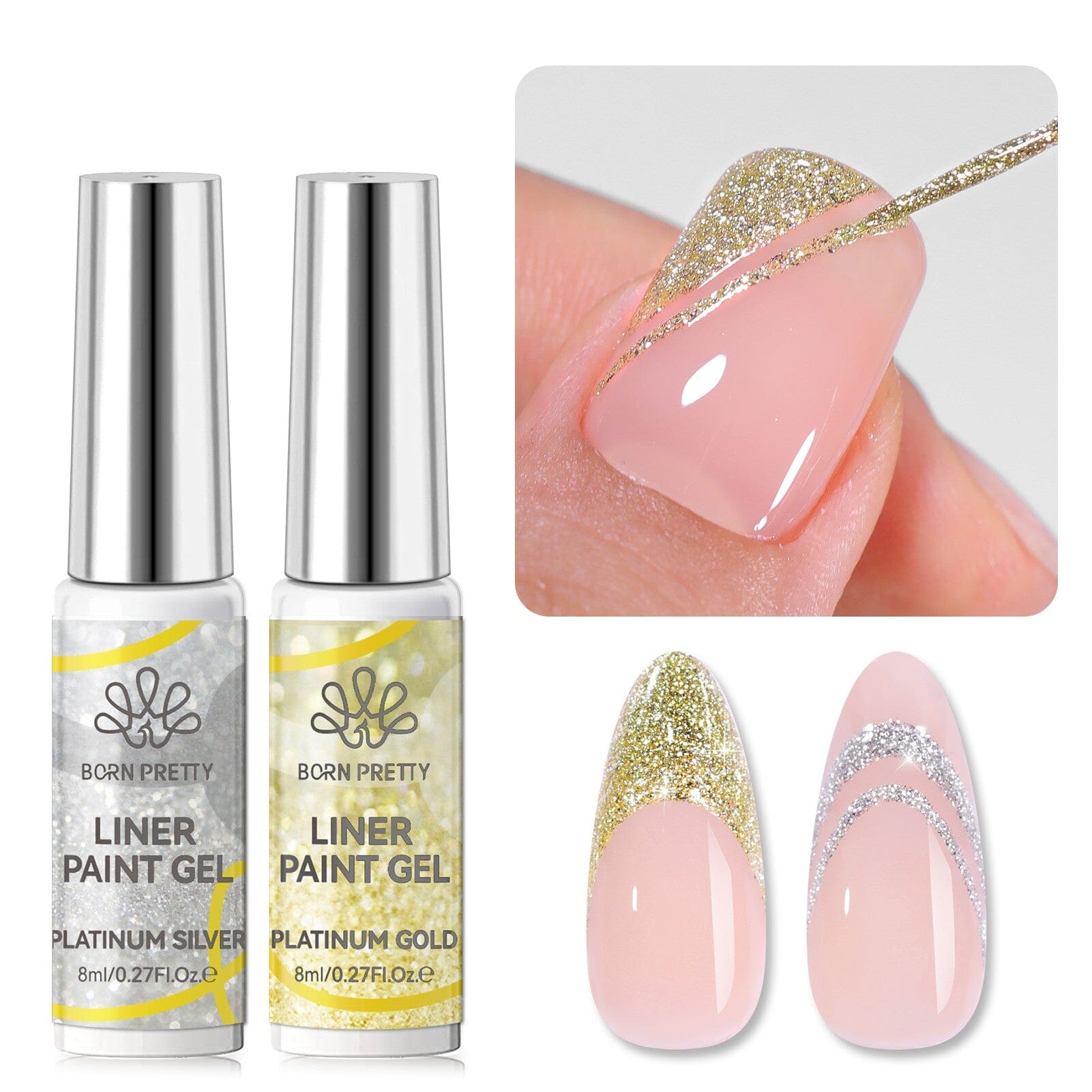Premium 2-Pack Platinum, Gold & Silver Metallic Paint Gel (8ml Each) - Perfect for Nail Art, DIY Crafts, and Model Painting