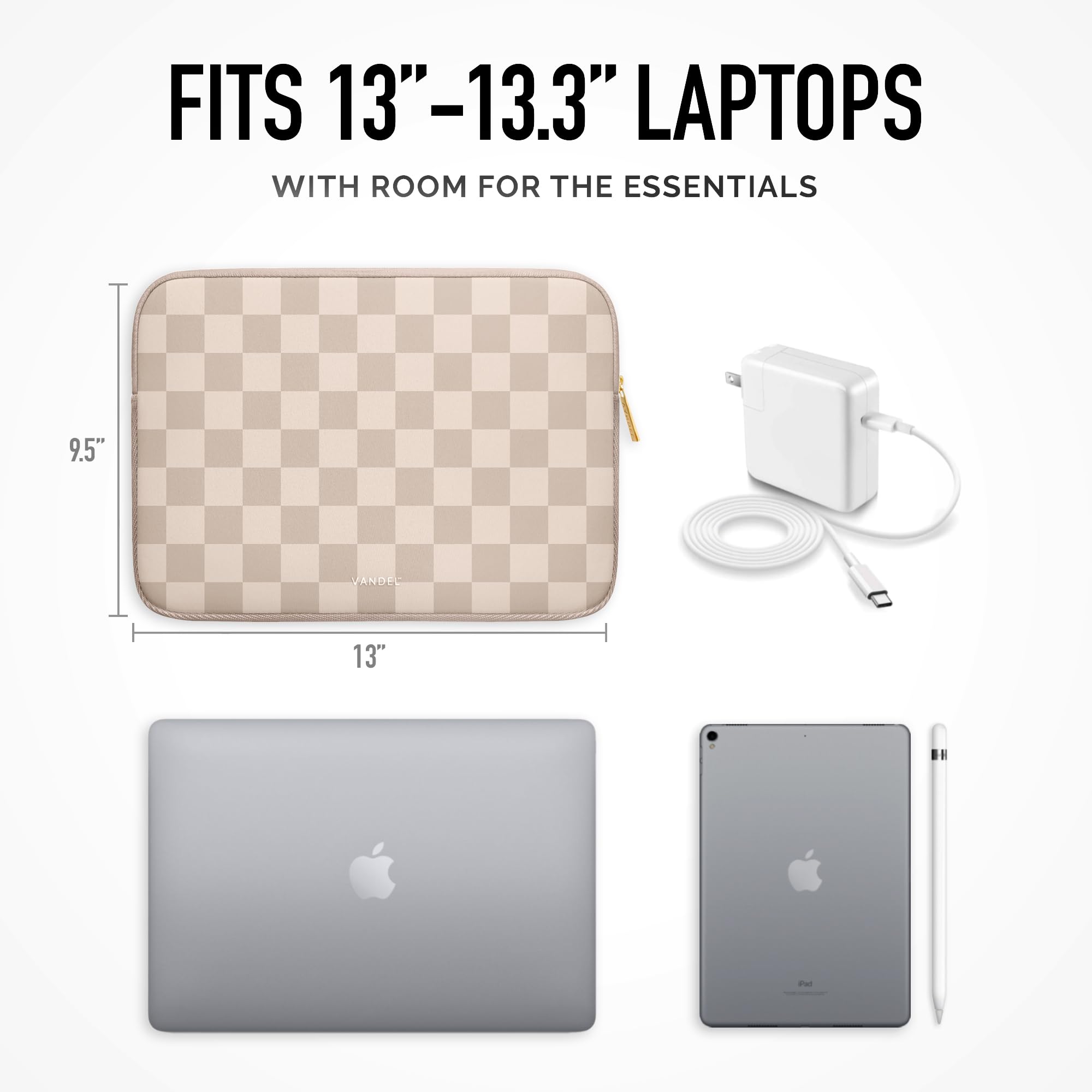 VANDEL Slim 13-13.3 Inch Laptop Sleeve Case for MacBook Air 13/Pro 13 Inch - Protective Neoprene Cover with Soft Lining | Perfect for MacBook, Chromebook, Dell, Asus | Ideal for Work, Travel & School Commute